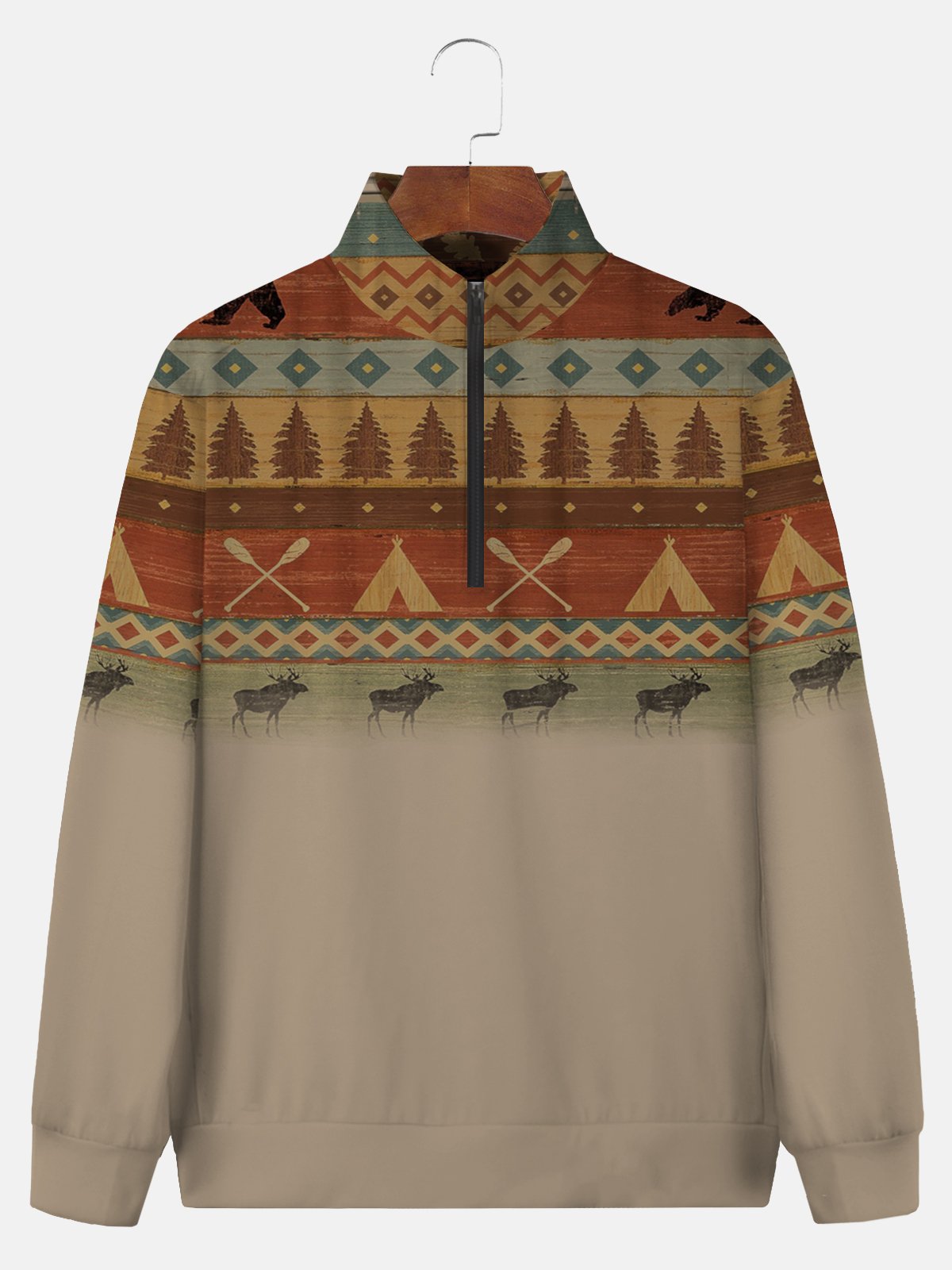 JoyMitty Men's Aztec Print Art Festive Stand Collar Oversized Sweatshirt