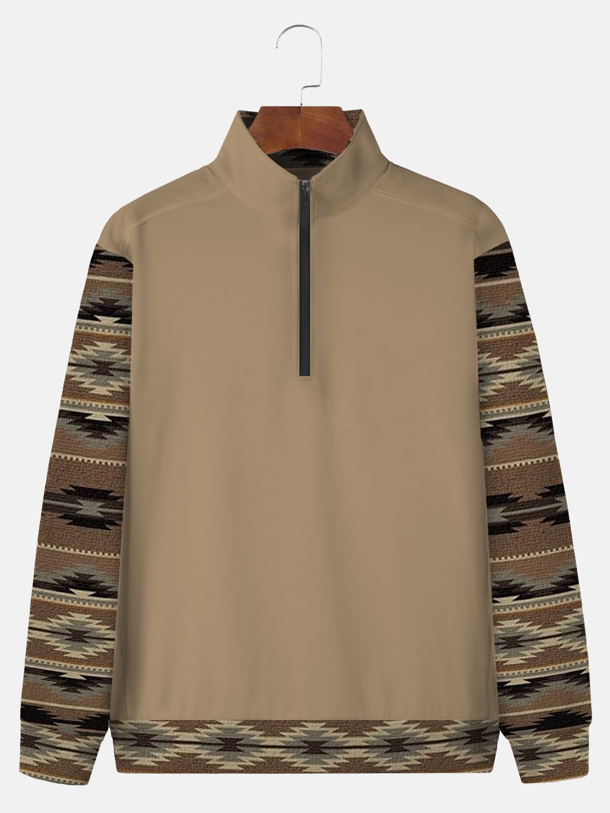 JoyMitty Men's Vintage Geometric Print Stand Collar Zipper Sweatshirt