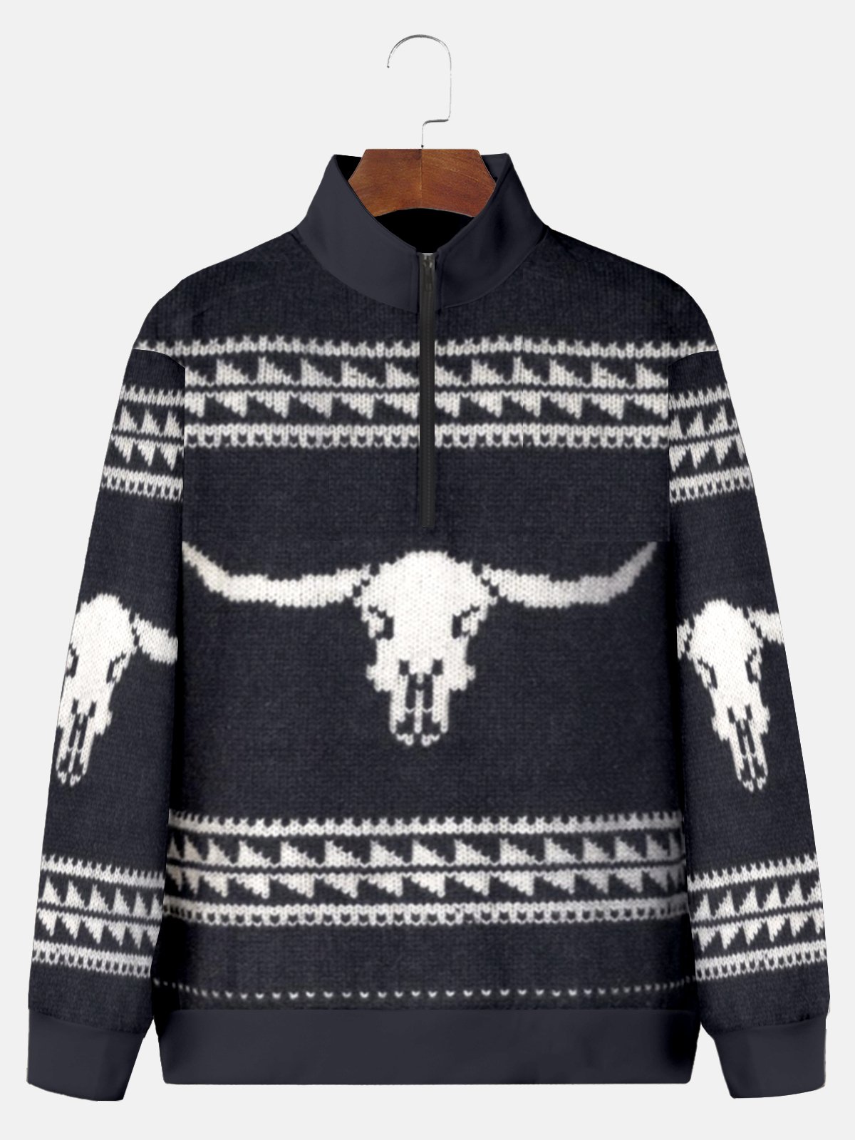 JoyMitty Men's Aztec Print Art Festive Stand Collar Oversized Sweatshirt