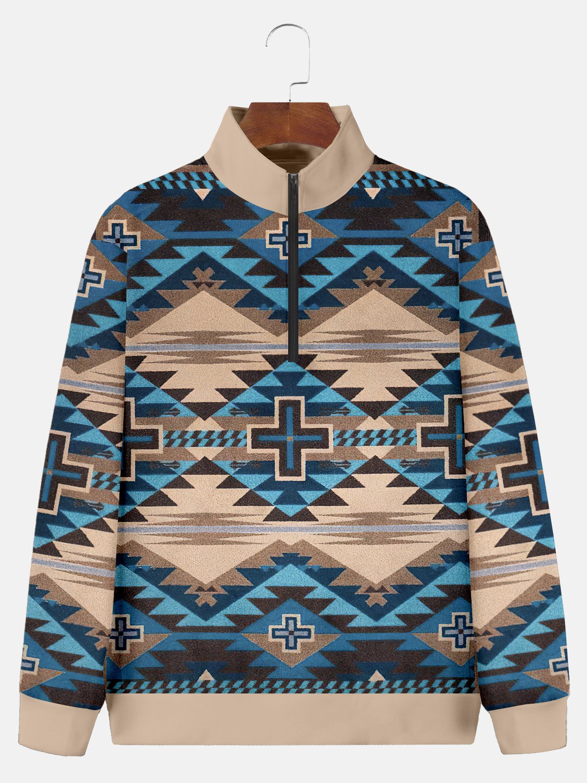 JoyMitty Men's Aztec Print Art Festive Stand Collar Oversized Sweatshirt