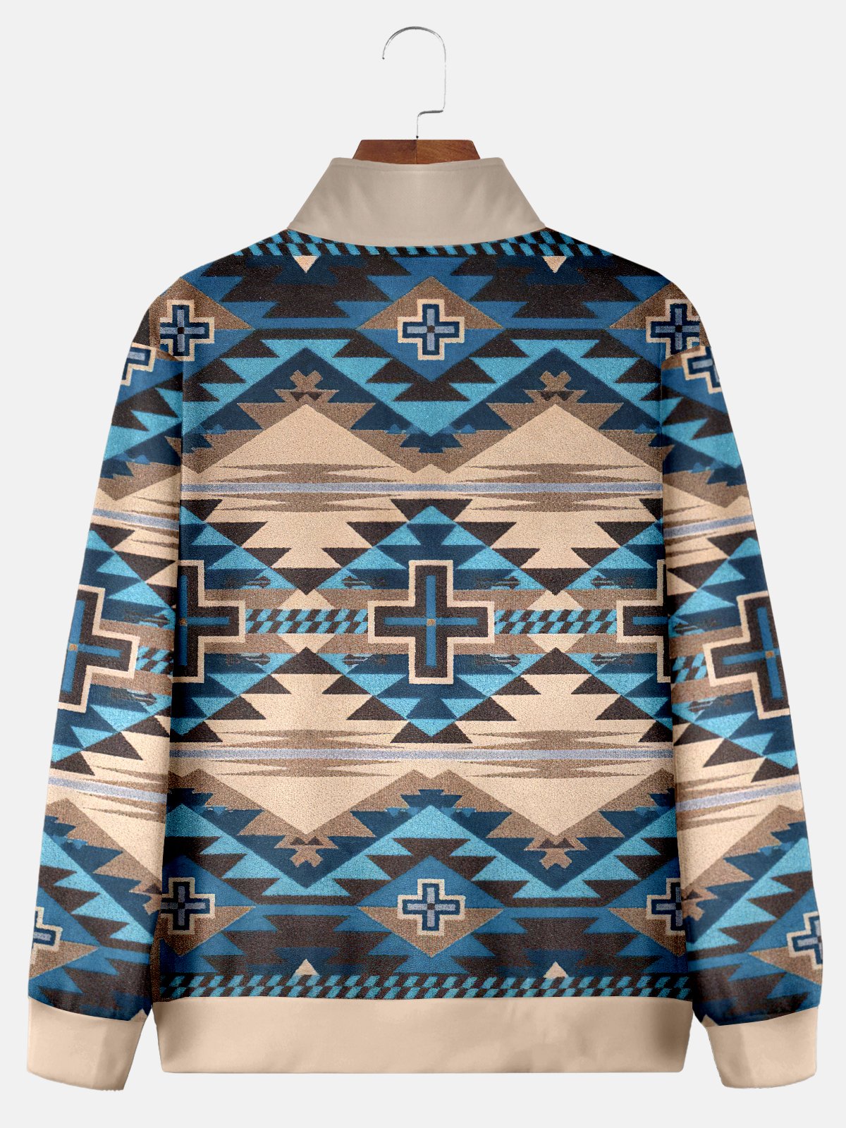 JoyMitty Men's Aztec Print Art Festive Stand Collar Oversized Sweatshirt