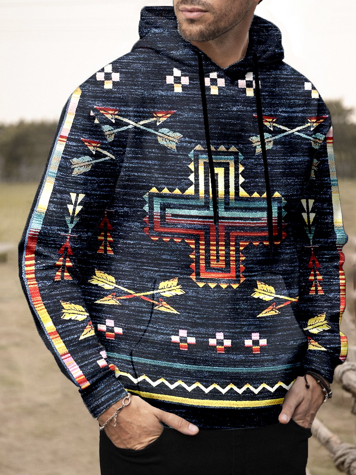 JoyMitty Men's Aztec Print Art Festive Hooded Sweatshirt