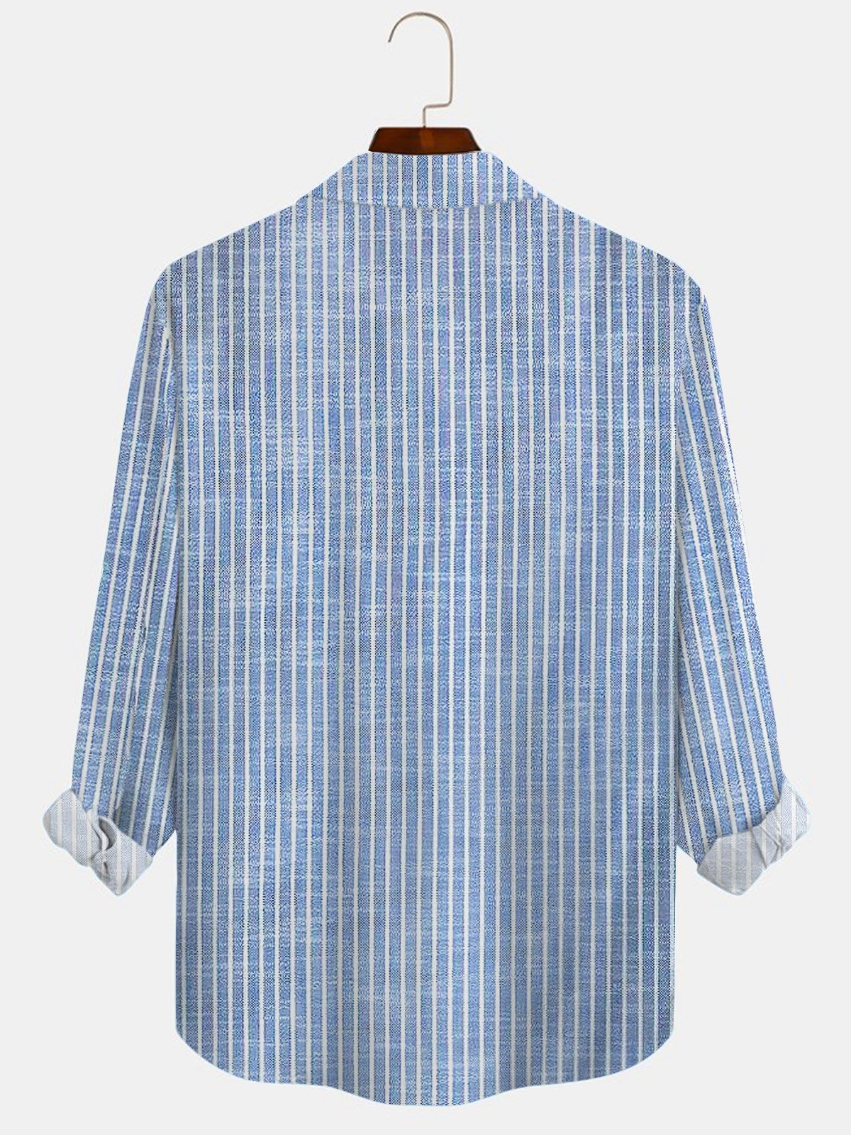 JoyMitty Natural Fiber Striped Print Men's Button Pocket Long Sleeve Shirt