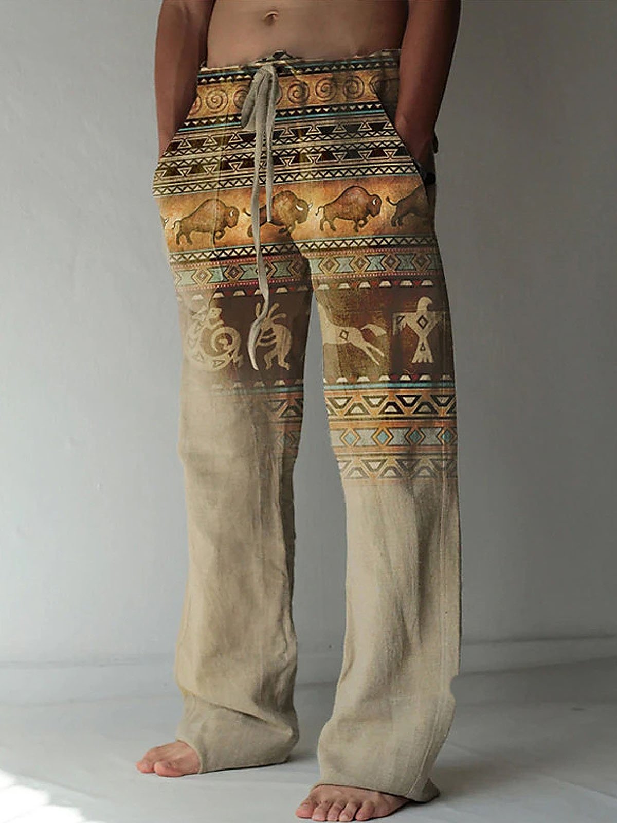 JoyMitty Retro Geometric Ethnic Print Men's Casual Pants