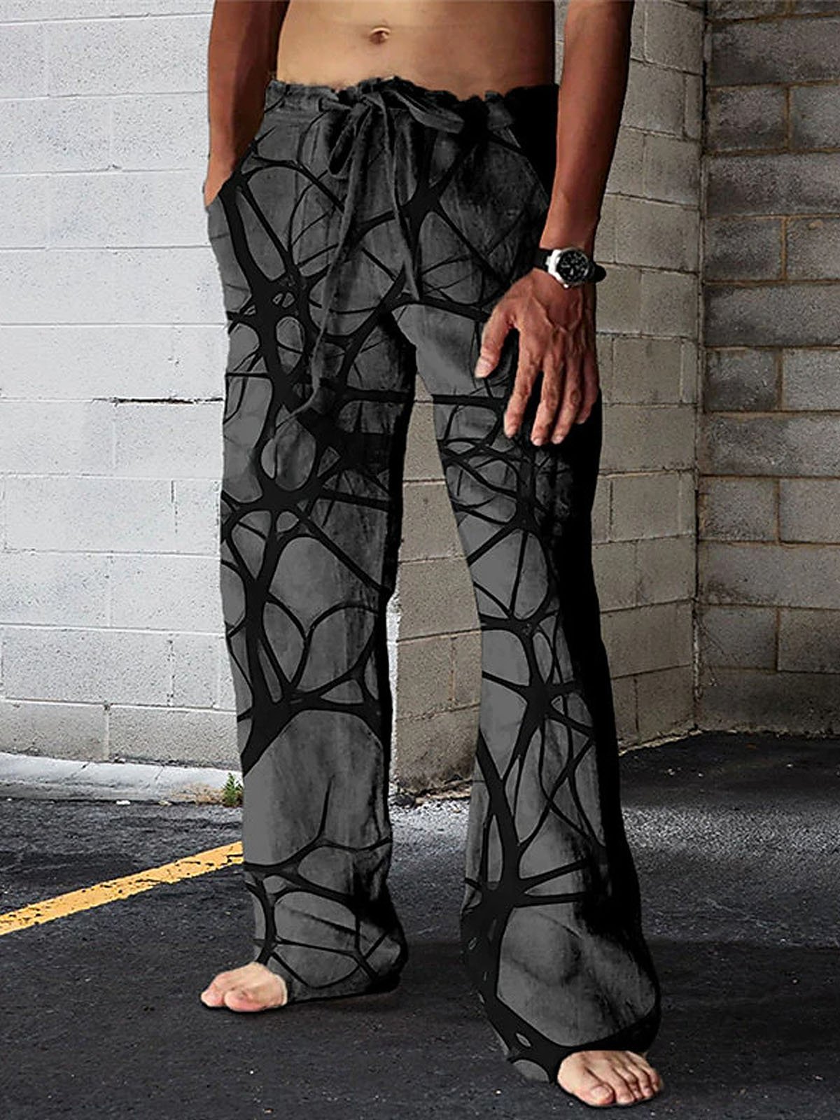 JoyMitty Retro Geometric Print Men's Casual Pants