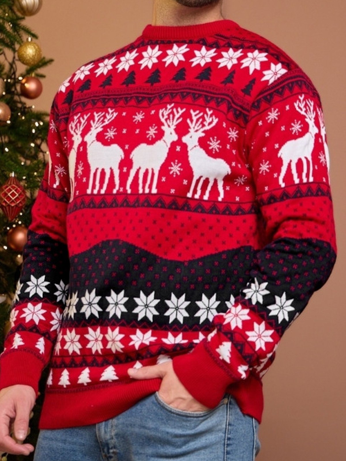 JoyMitty Men's Christmas Sika Deer Jacquard Warm Sweater