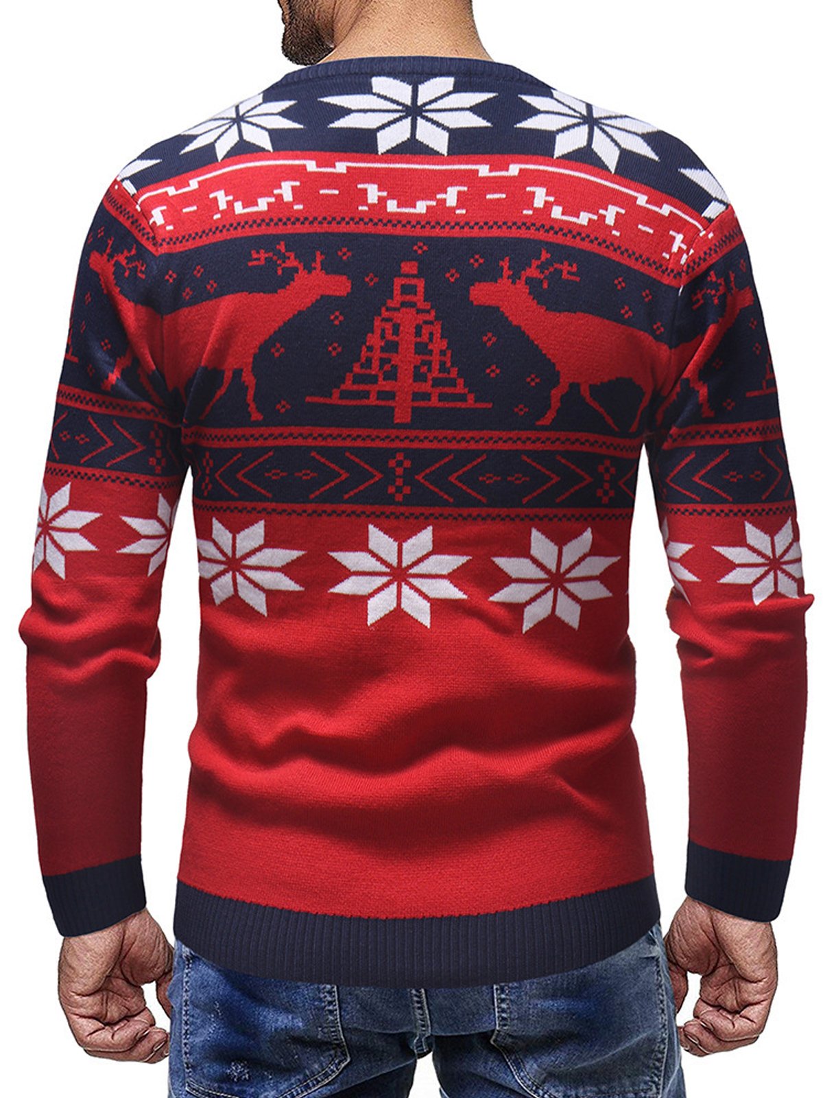 JoyMitty Christmas Holiday Casual Red Men's Round Neck Pullover Ugly Sweater Snowflake Art Casual Tops