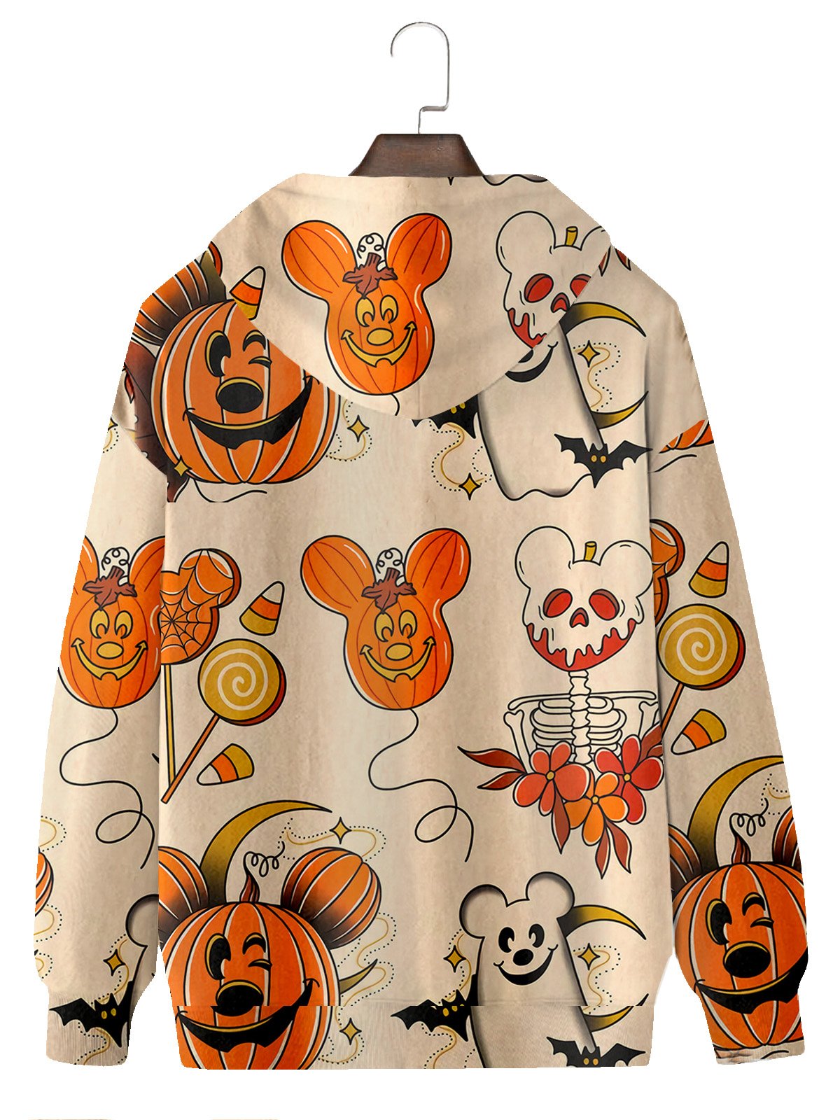 JoyMitty Men's Halloween Pumpkin Mouse Print Drawstring Hooded Sweatshirt