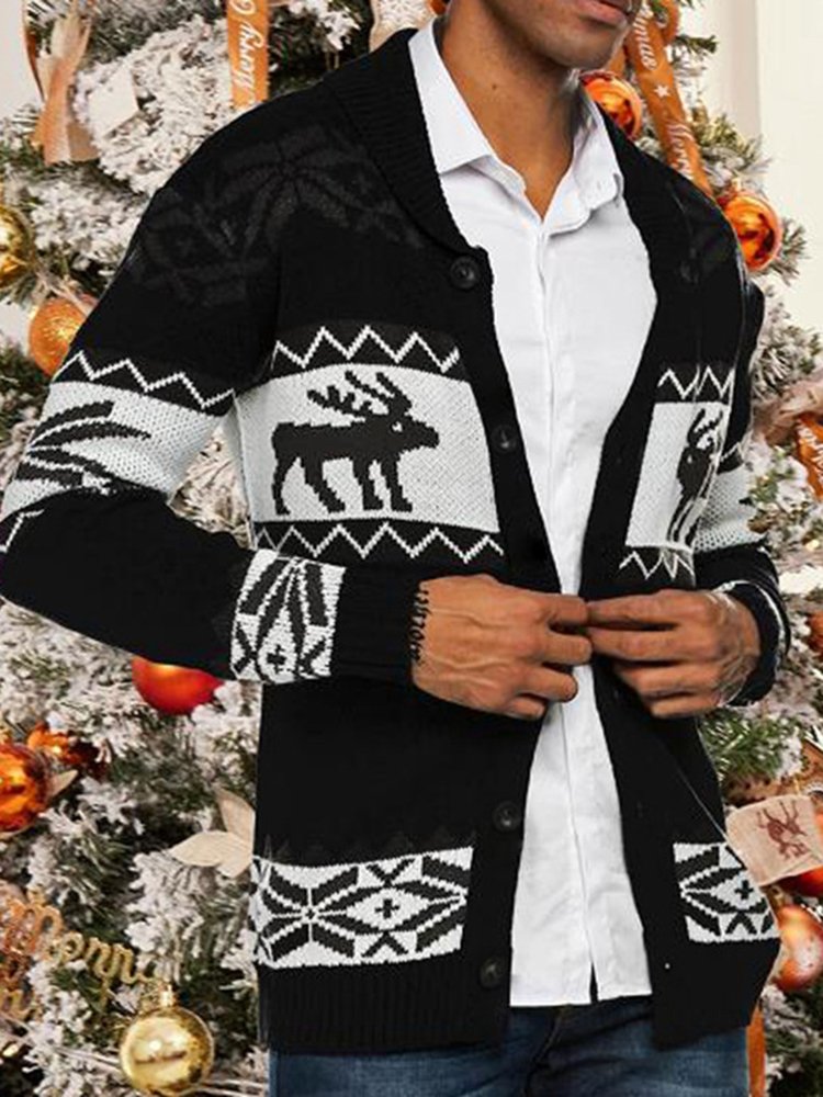 Men's Clothes European and American Christmas Jacquard Knitwear Button Cardigan Sweater Jacket