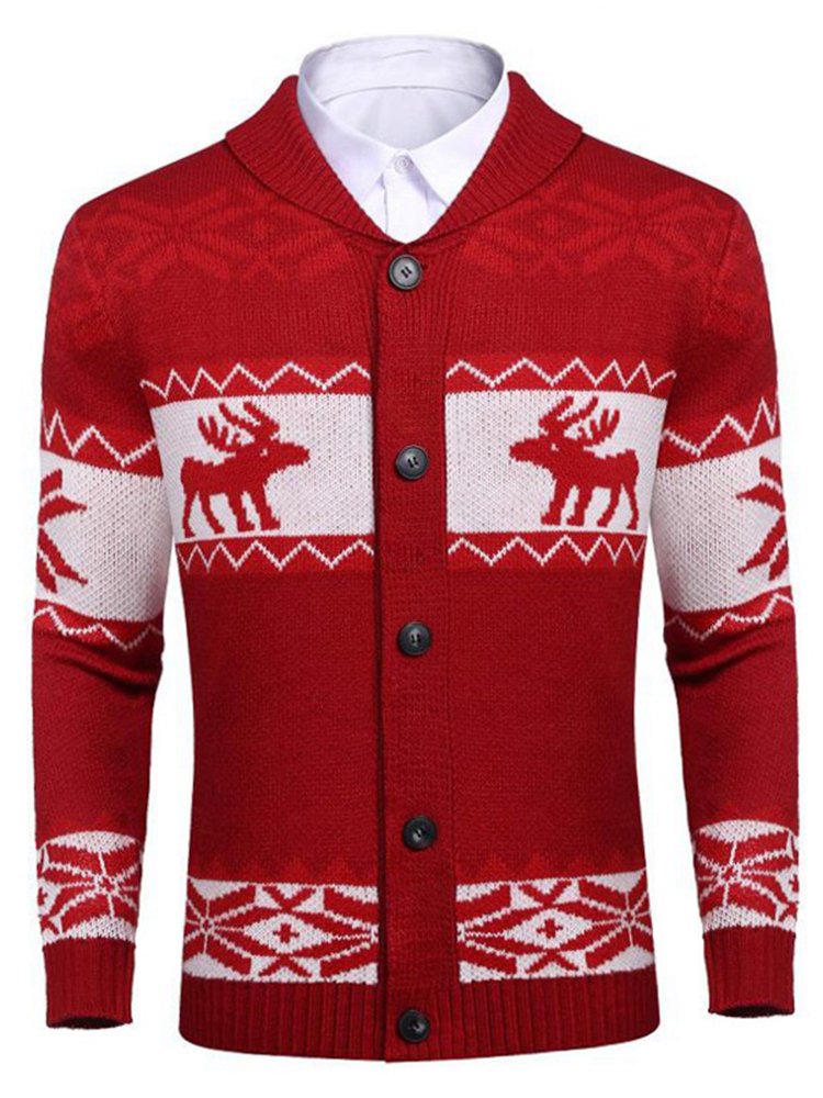Men's Clothes European and American Christmas Jacquard Knitwear Button Cardigan Sweater Jacket