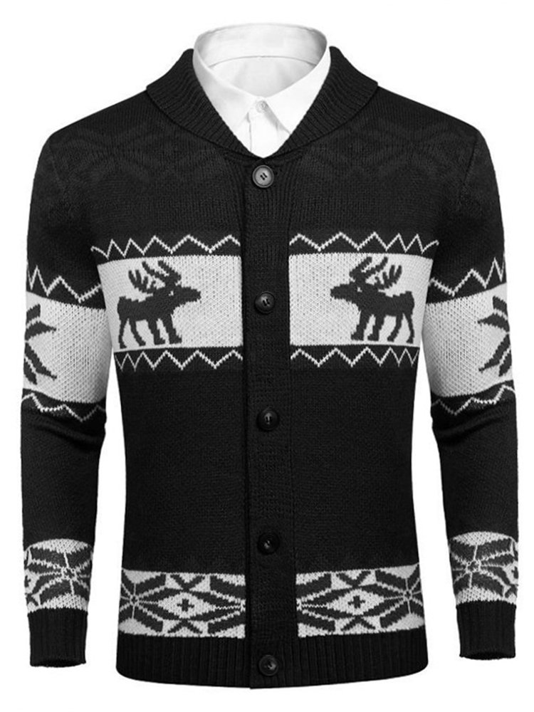 Men's Clothes European and American Christmas Jacquard Knitwear Button Cardigan Sweater Jacket