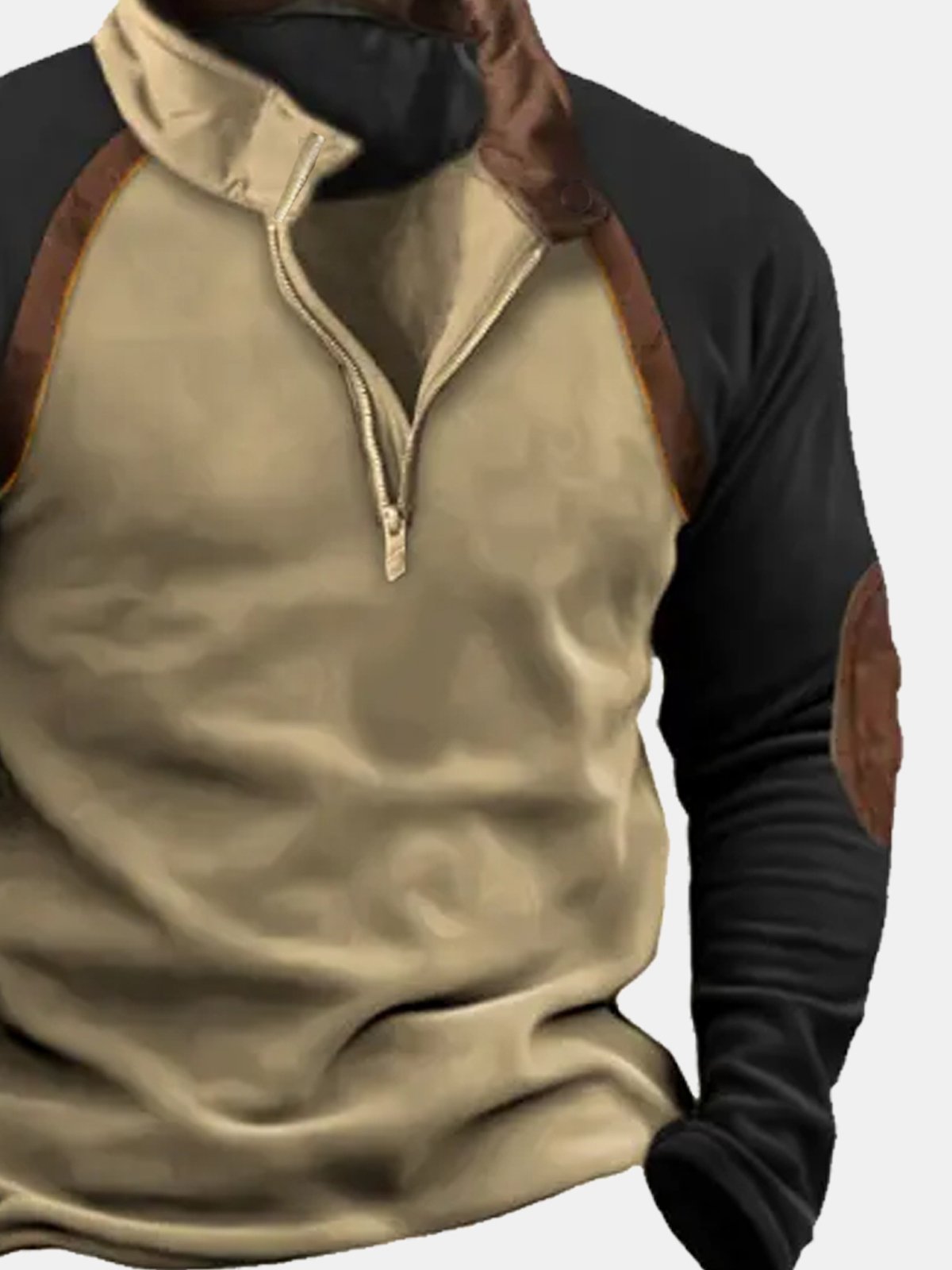 50's Retro Casual Western Men's Camp Stand Collar Sweatshirts Stretch Plus Size Spliced ​​Outdoor Pullover Tops