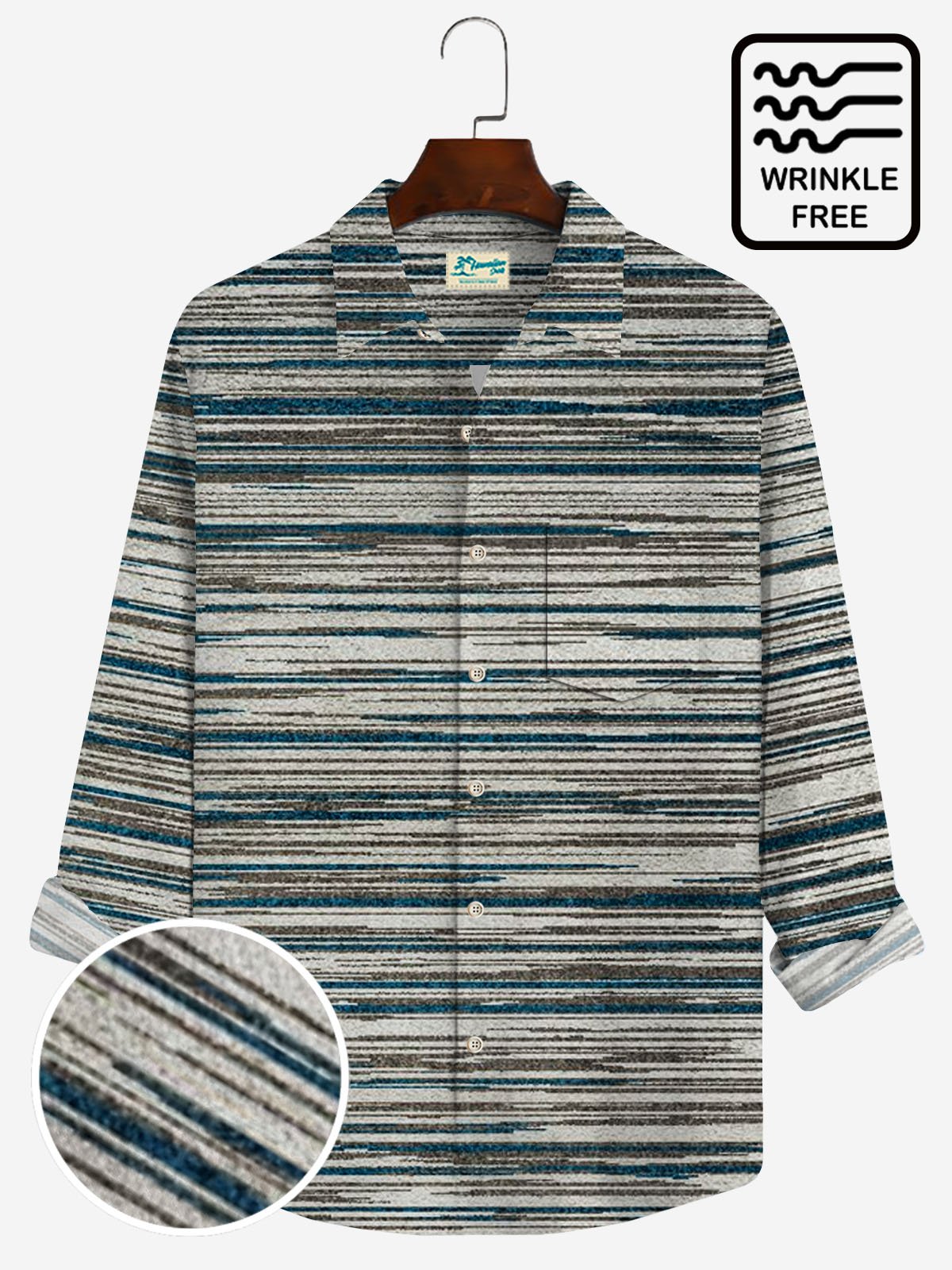 JoyMitty Vintage Casual Men's Long Sleeve Stripe Shirts Stretch Wrinkle Free Seersucker Aloha Camp Pocket Button Shirts