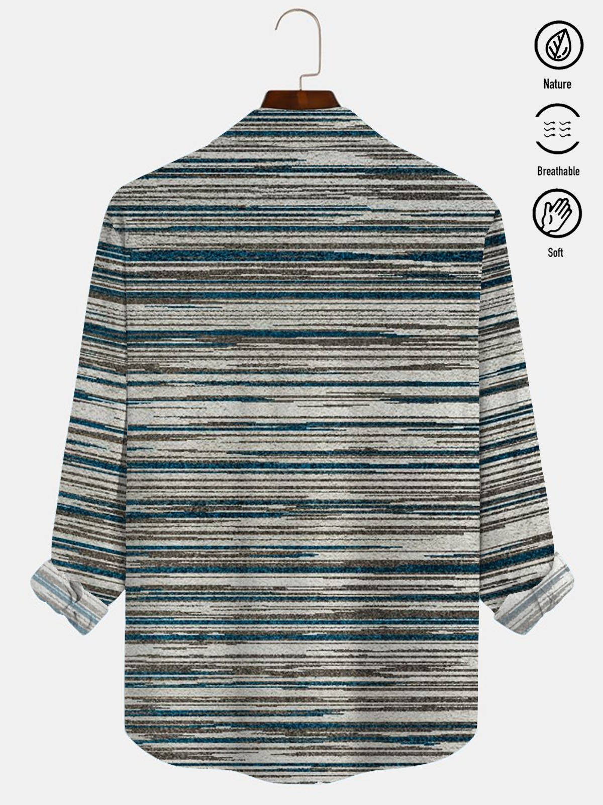 JoyMitty Vintage Casual Men's Long Sleeve Stripe Shirts Stretch Wrinkle Free Seersucker Aloha Camp Pocket Button Shirts