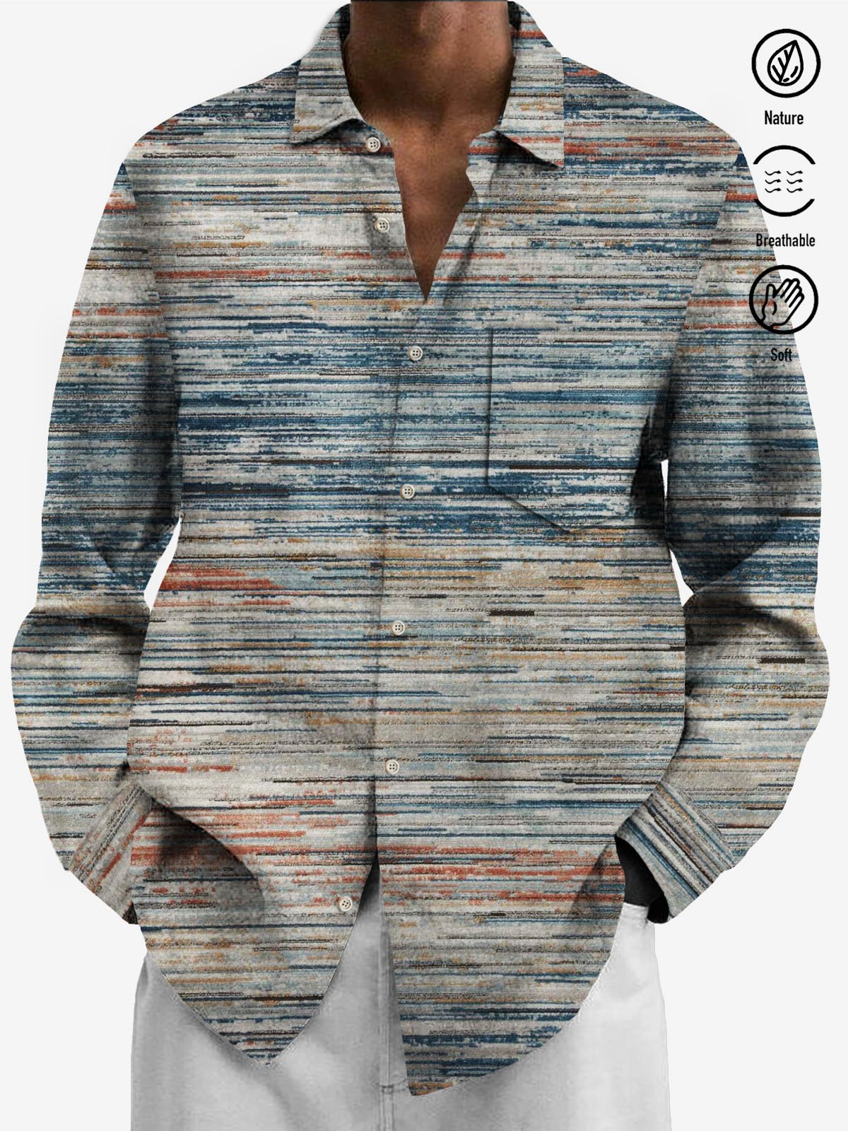 JoyMitty 50's Retro Mid-Century Geometric Blue Men's Art Shirts Stretch Plus Size Aloha Camp Pocket Button-Down Shirts