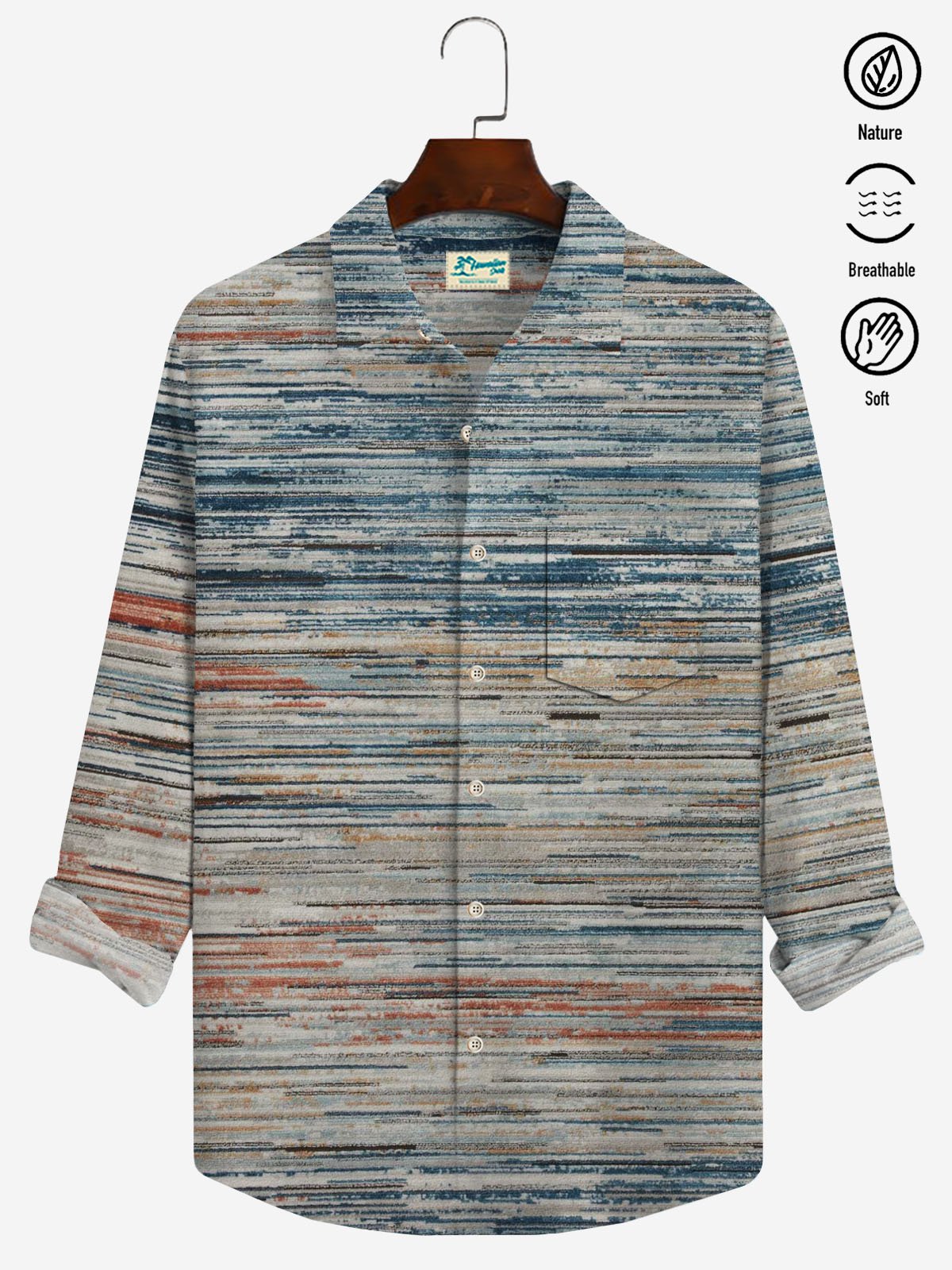 JoyMitty 50's Retro Mid-Century Geometric Blue Men's Art Shirts Stretch Plus Size Aloha Camp Pocket Button-Down Shirts