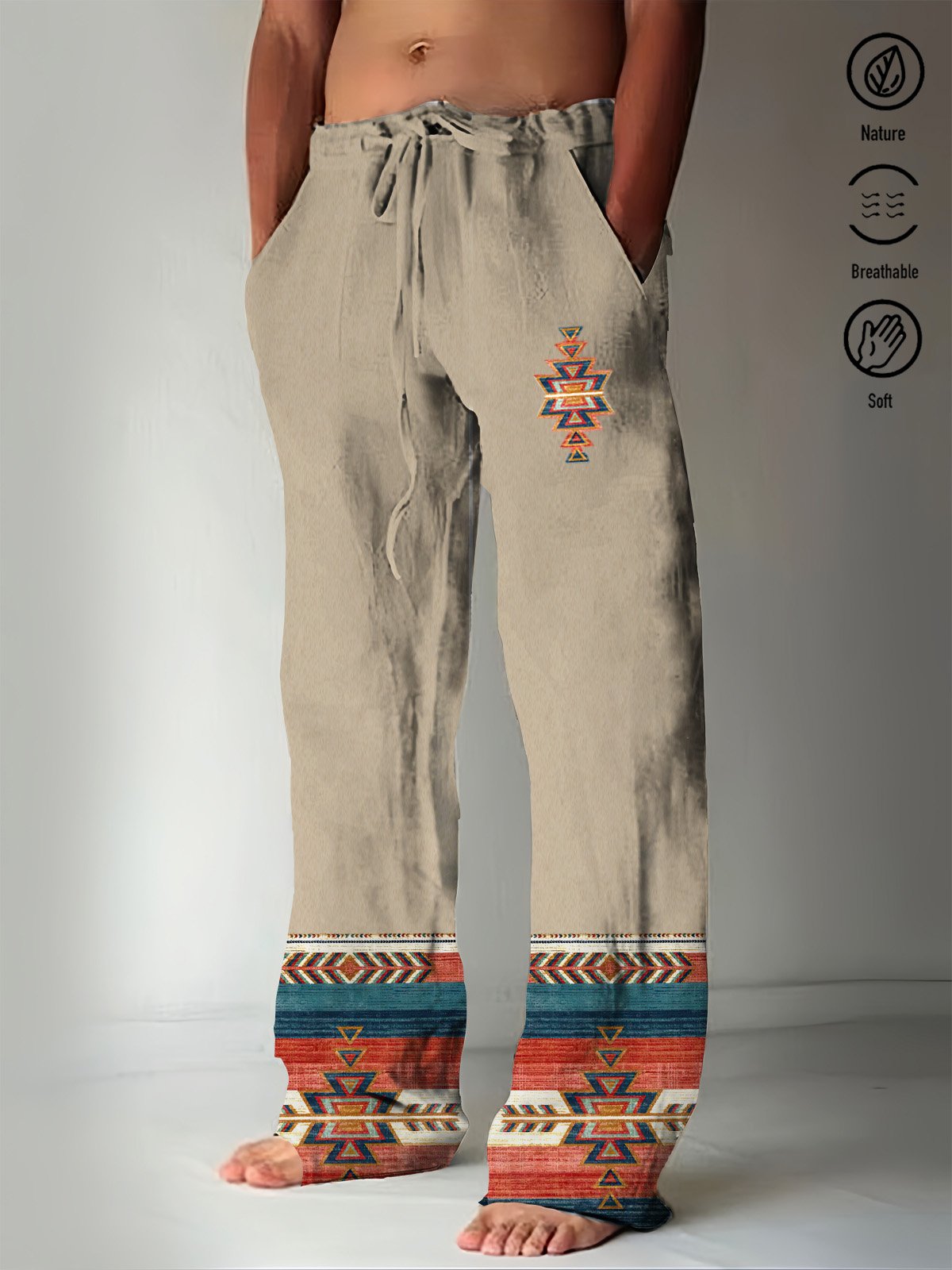 JoyMitty Retro Geometric Azcott Print Men's Casual Trousers