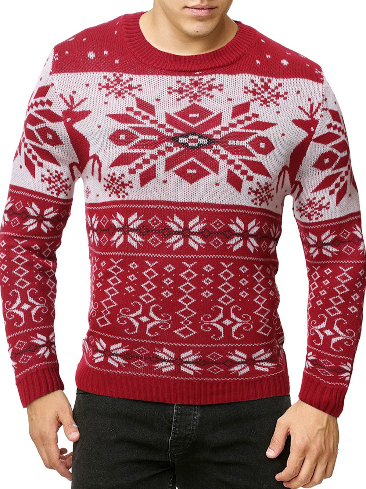 JoyMitty Men's Christmas Sika Deer Jacquard Warm Sweater