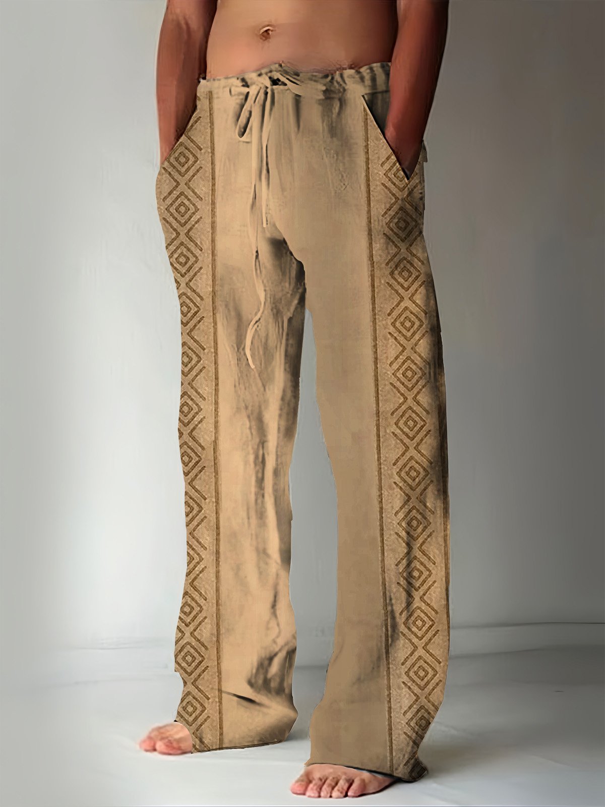 JoyMitty Retro Geometric Azcott Print Men's Casual Trousers