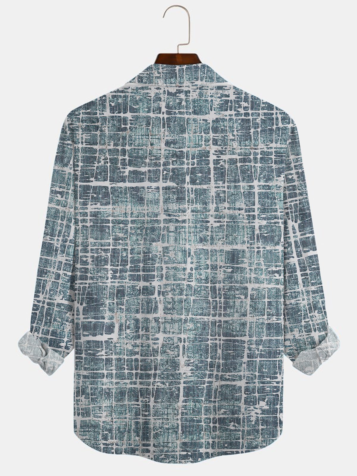 JoyMitty 50’s Vintage Check Blue Men's Casual Long Sleeve Shirts Stretch Wrinkle Free Seersucker Aloha Button Pocket Shirts