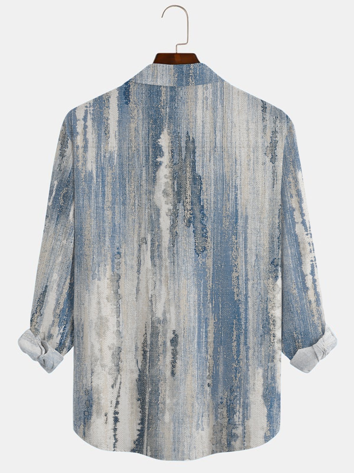 JoyMitty 50’s Vintage Textured Light Blue Men's Casual Long Sleeve Shirts Stretch Aloha Camp Pocket Wrinkle Free Seersucker Shirts