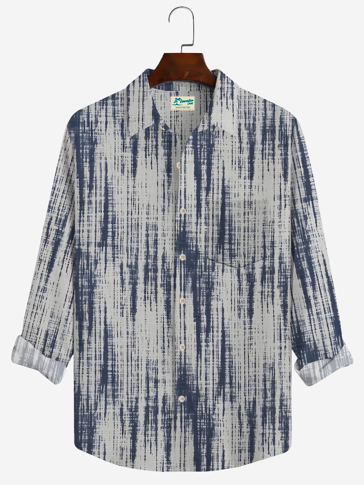 JoyMitty 50’s Retro Textured Gray Men's Casual Long Sleeve Shirts Stretch Aloha Camp Button Pocket Art Shirts