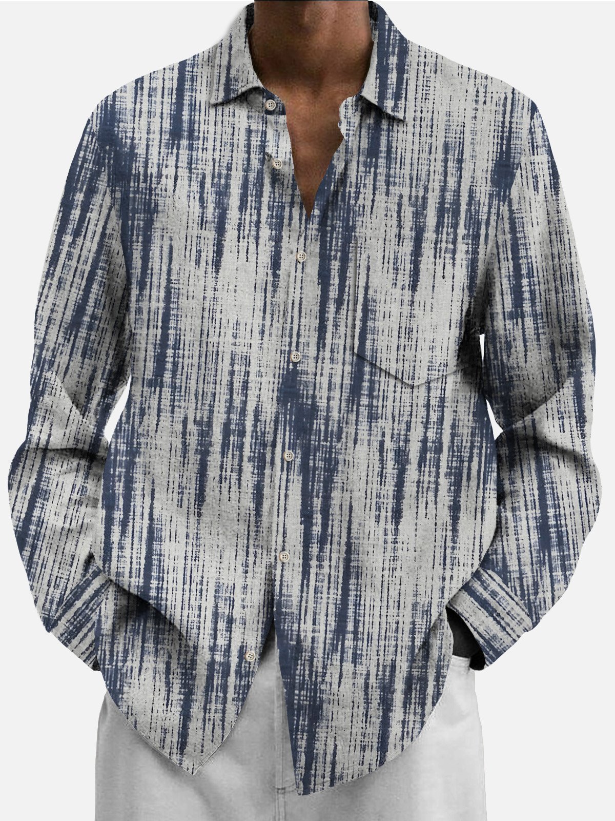 JoyMitty 50’s Retro Textured Gray Men's Casual Long Sleeve Shirts Stretch Aloha Camp Button Pocket Art Shirts