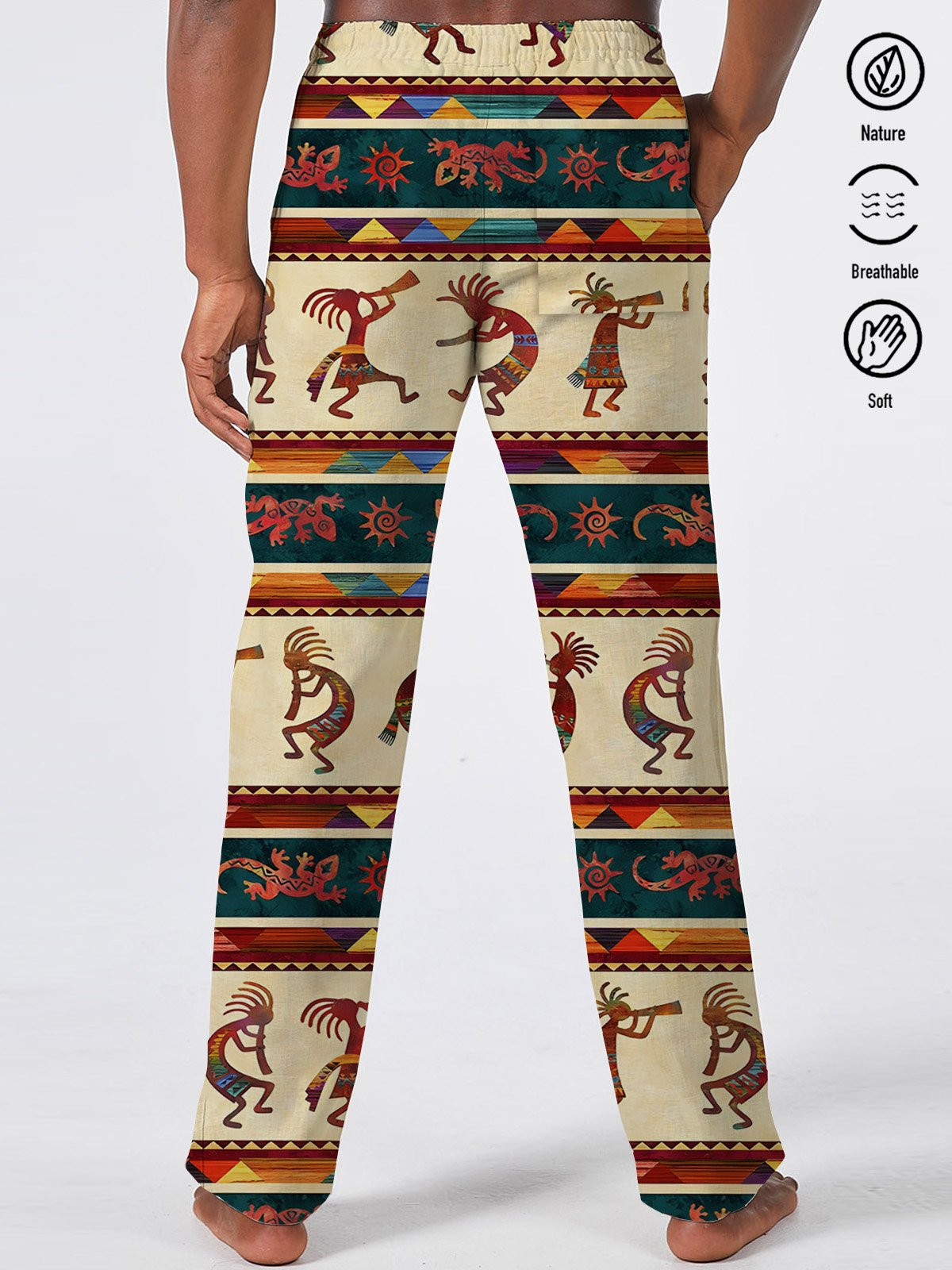 JoyMitty Aztec Art Retro Casual Pants Natural Fiber Stretch Plus Size Holiday Casual Trousers