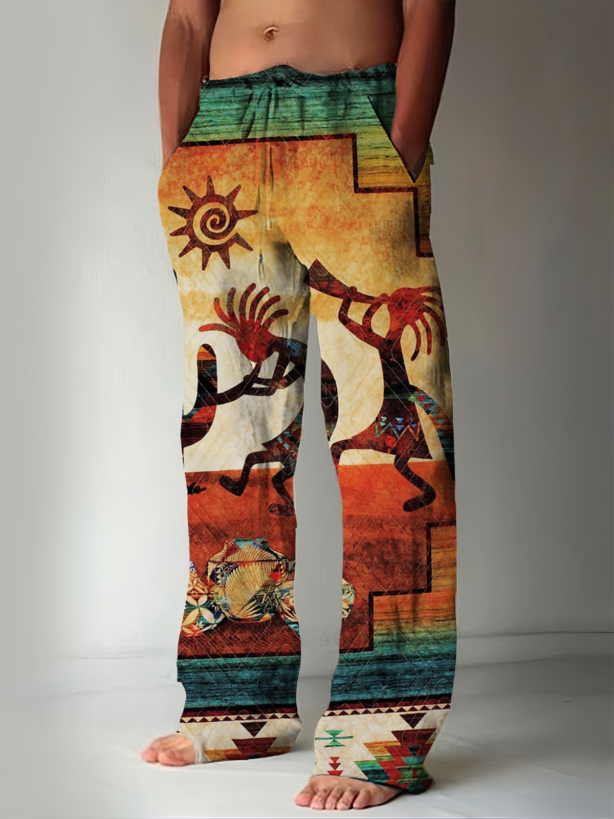JoyMitty Aztec Art Retro Casual Pants Natural Fiber Stretch Plus Size Holiday Casual Trousers
