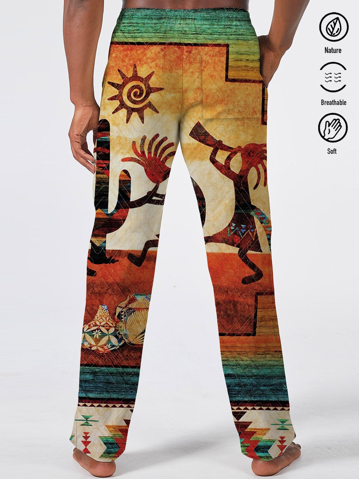 JoyMitty Aztec Art Retro Casual Pants Natural Fiber Stretch Plus Size Holiday Casual Trousers