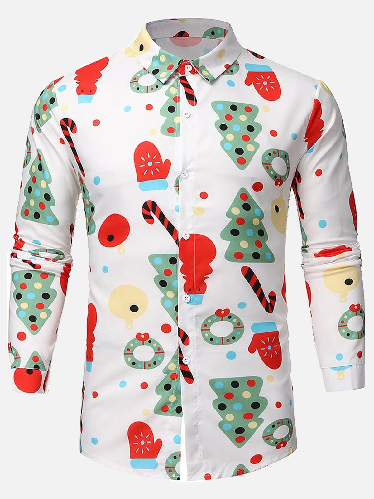 JoyMitty Christmas White Men's Casual Long Sleeve Shirt Santa Fun Pocket Button-Down Shirts