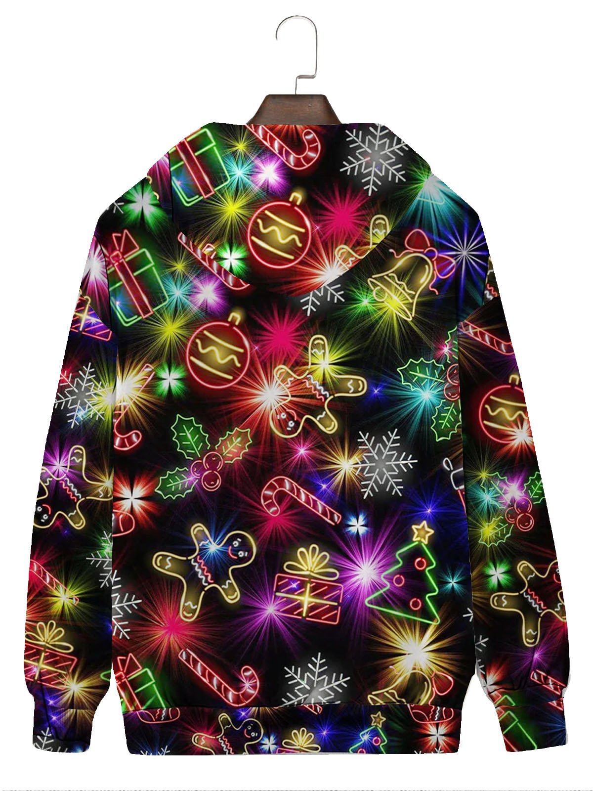 JoyMitty Christmas Holiday Black Men's Drawstring Hoodies Christmas Lights Fun Pullover Stretch Plus Size Sports Sweatshirts