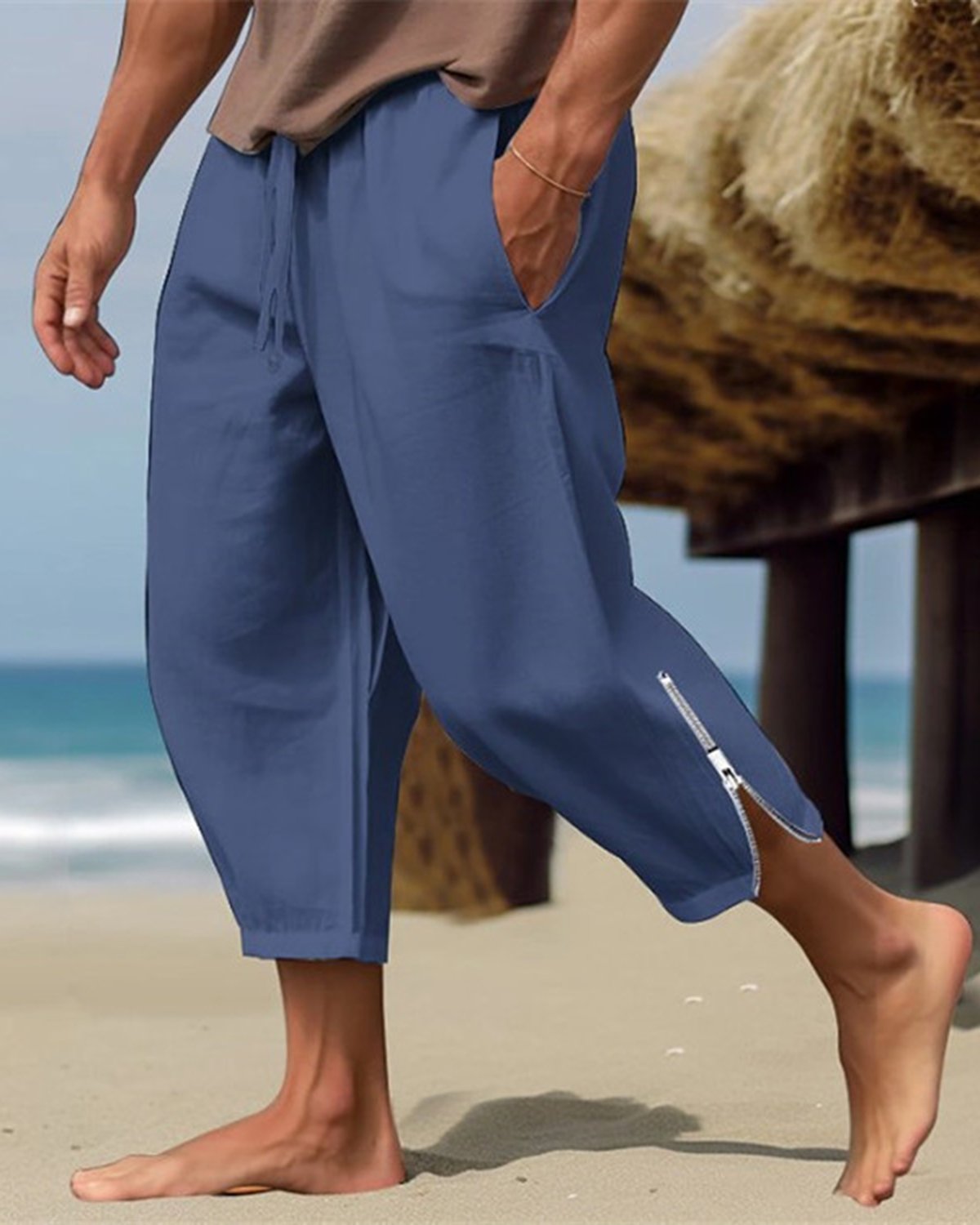 JoyMitty Men's outdoor beach party loose elastic waist trousers