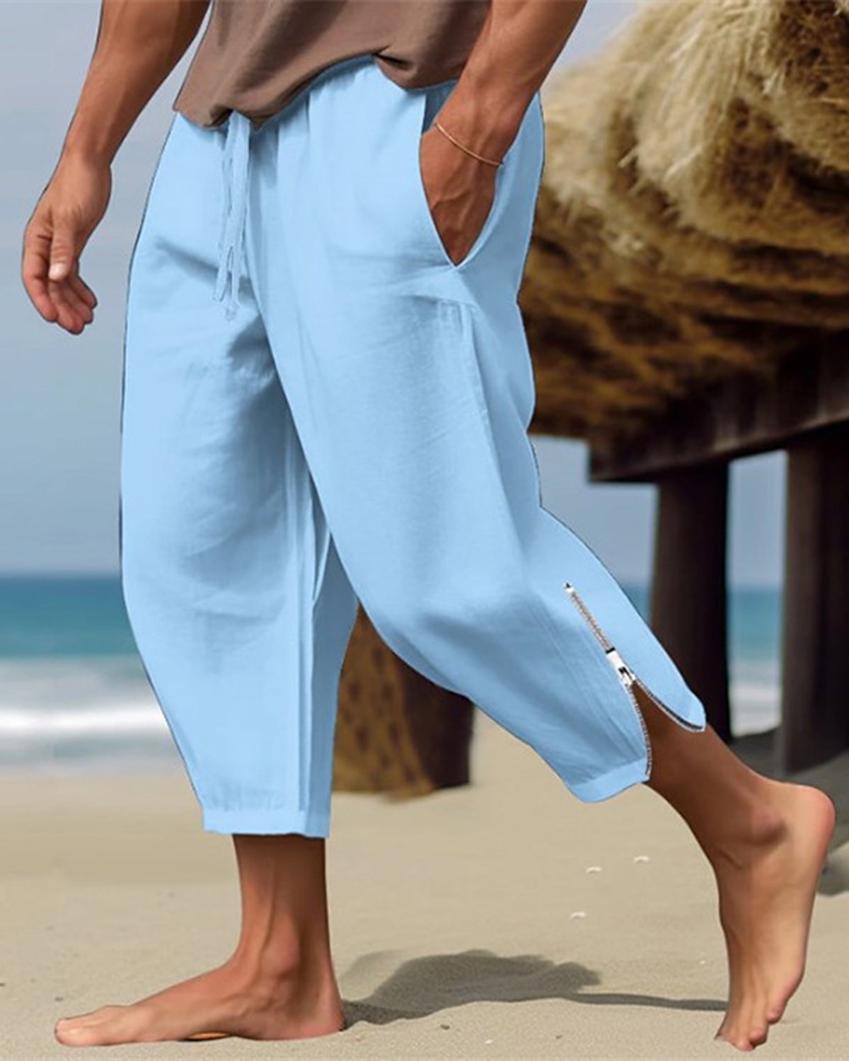 JoyMitty Men's outdoor beach party loose elastic waist trousers