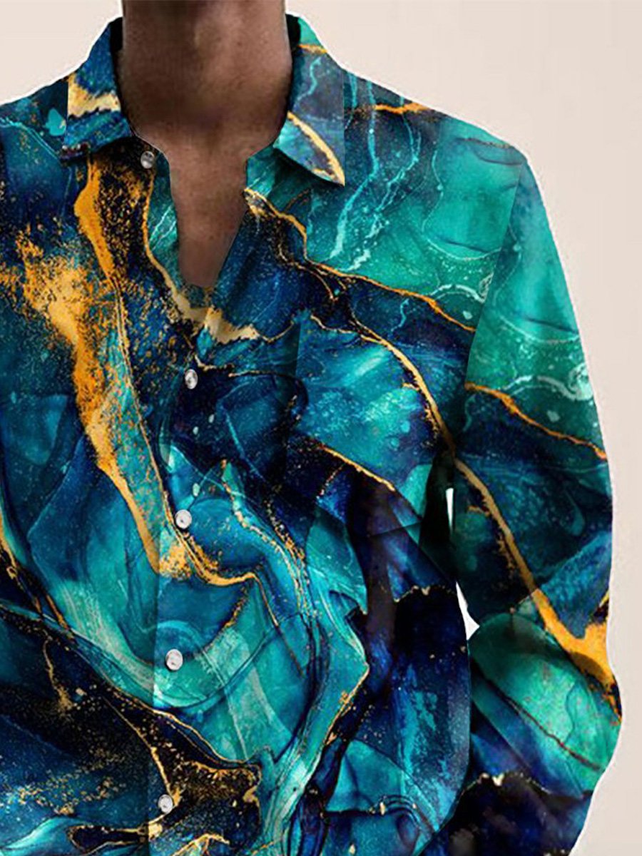 JoyMitty 50’s Vintage Textured Green Men's Casual Long Sleeve Shirts Stretch Aloha Camp Button Pocket Shirts