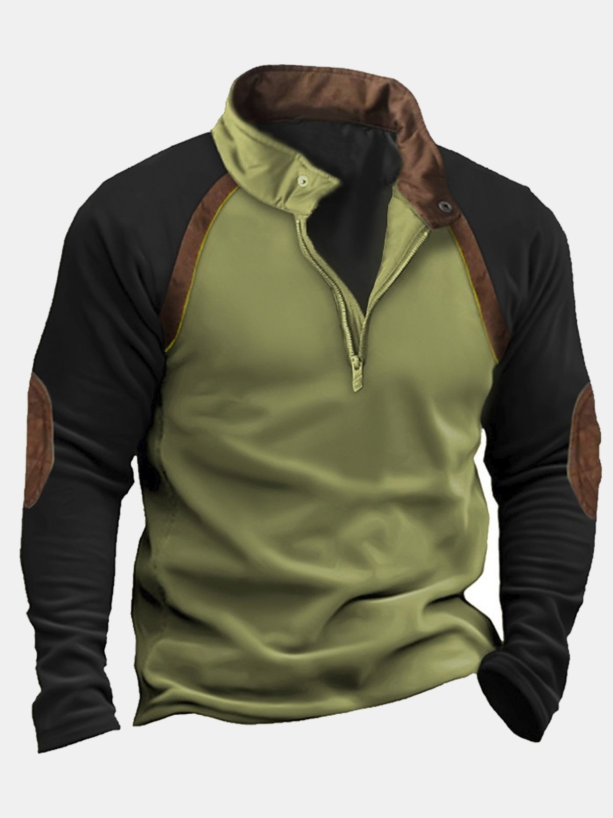 50's Retro Casual Western Men's Camp Stand Collar Sweatshirts Stretch Plus Size Spliced ​​Outdoor Pullover Tops