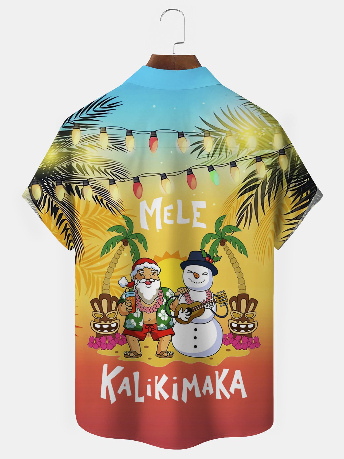 Christmas Beach Vacation Red Men's Hawaiian Shirts Gradient Mele Kalikimaka Fun Santa Pocket Shirts