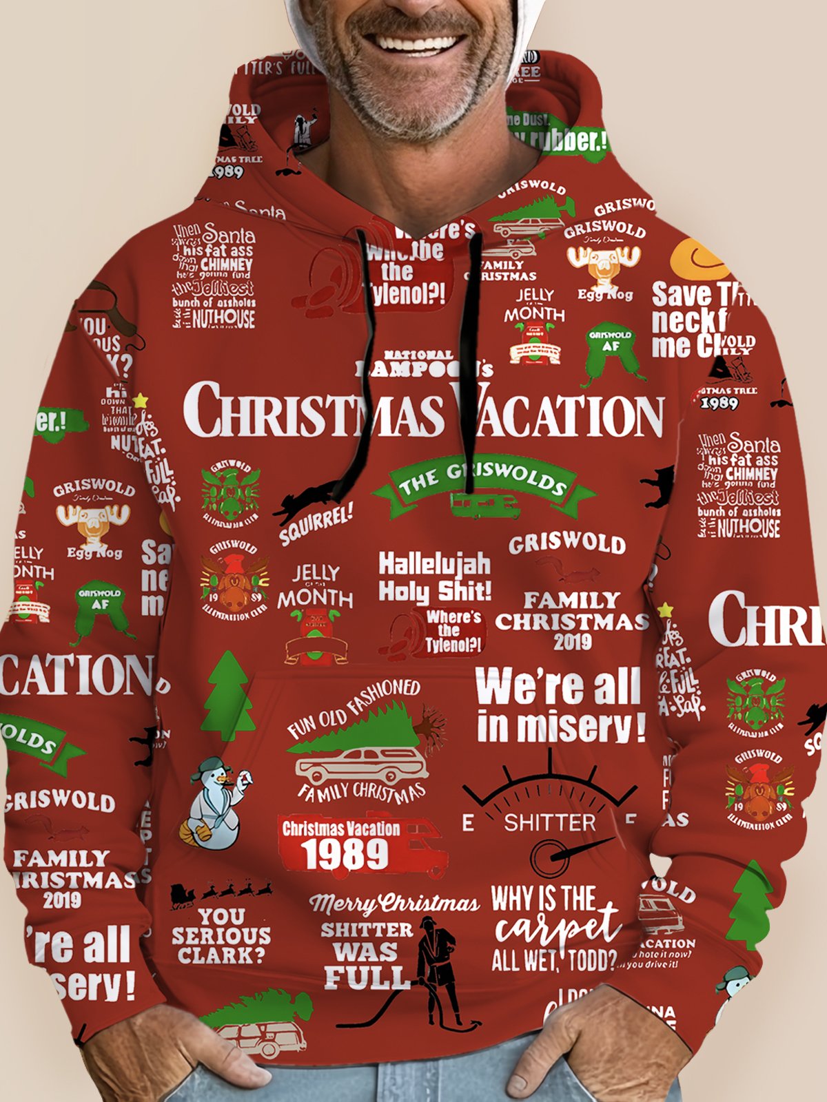 Men's Christmas Movie Poster Printed Drawstring Hooded Sweatshirt