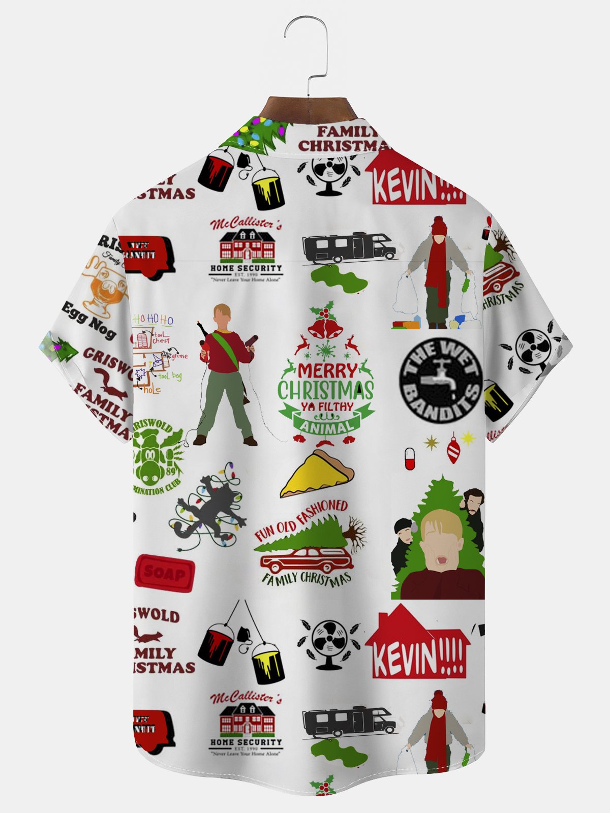 Home Alone Men's Hawaiian Print Resort Shirt Stretch Aloha Pocket Cartoon Camping Shirt