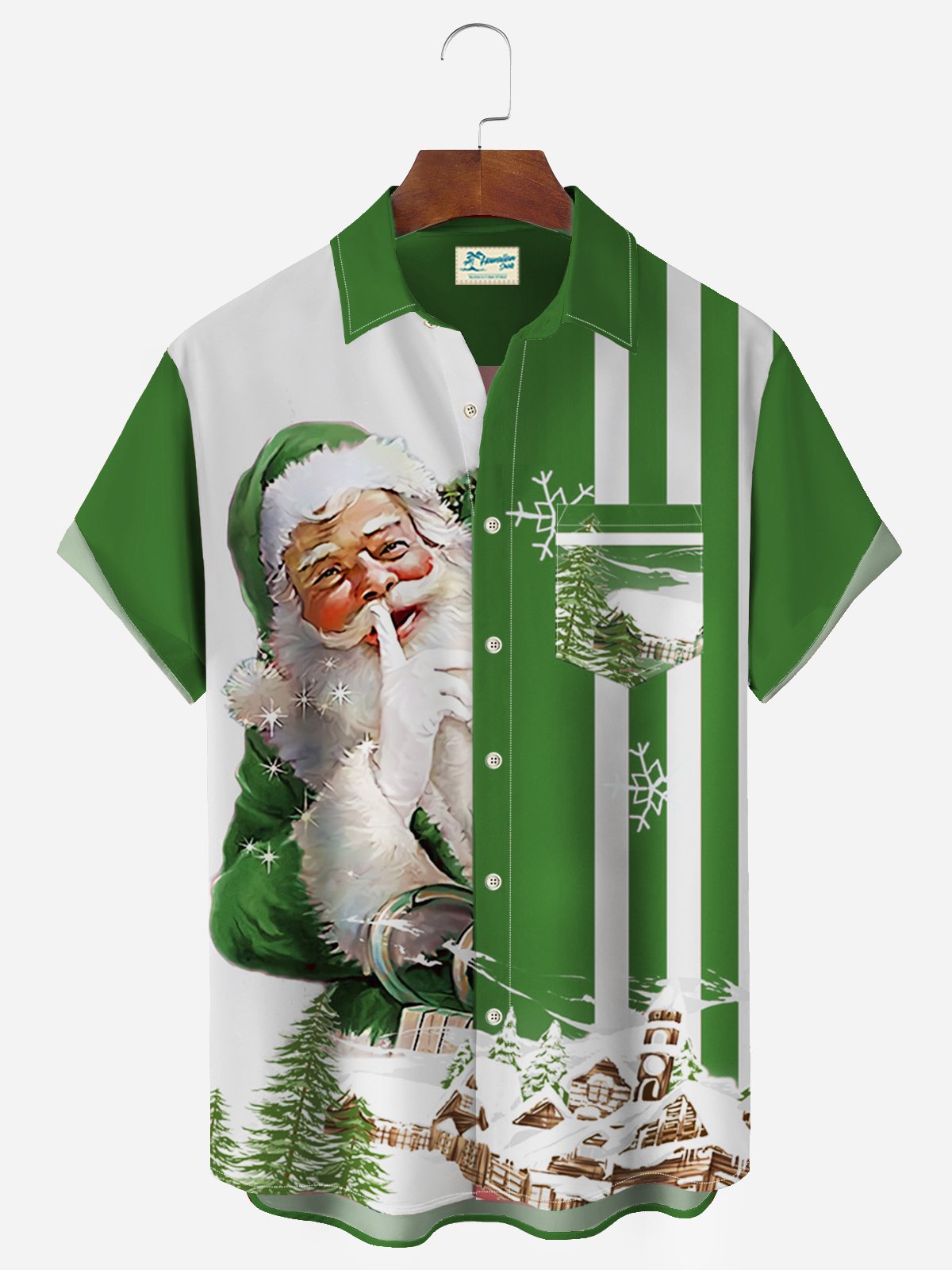 Royaura® Christmas Holiday Red Men's Striped Shirt Stretch Pocket Camp Shirt Big Tall