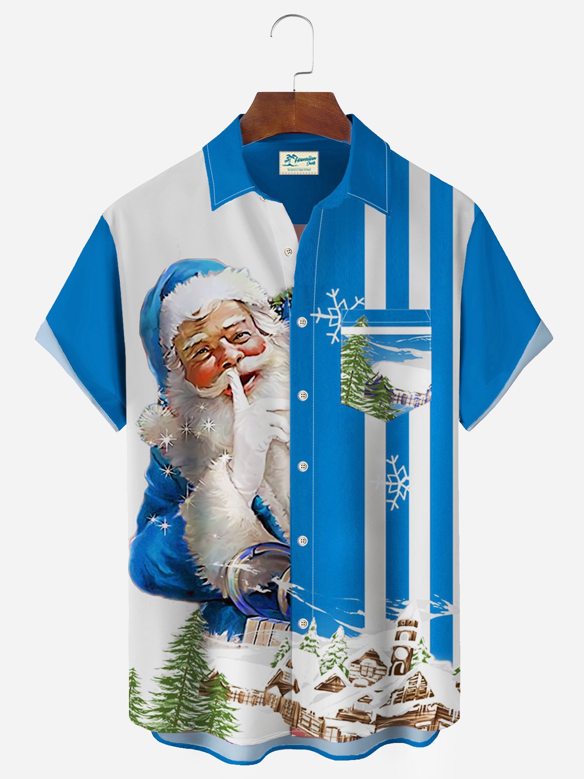 Royaura® Christmas Holiday Red Men's Striped Shirt Stretch Pocket Camp Shirt Big Tall