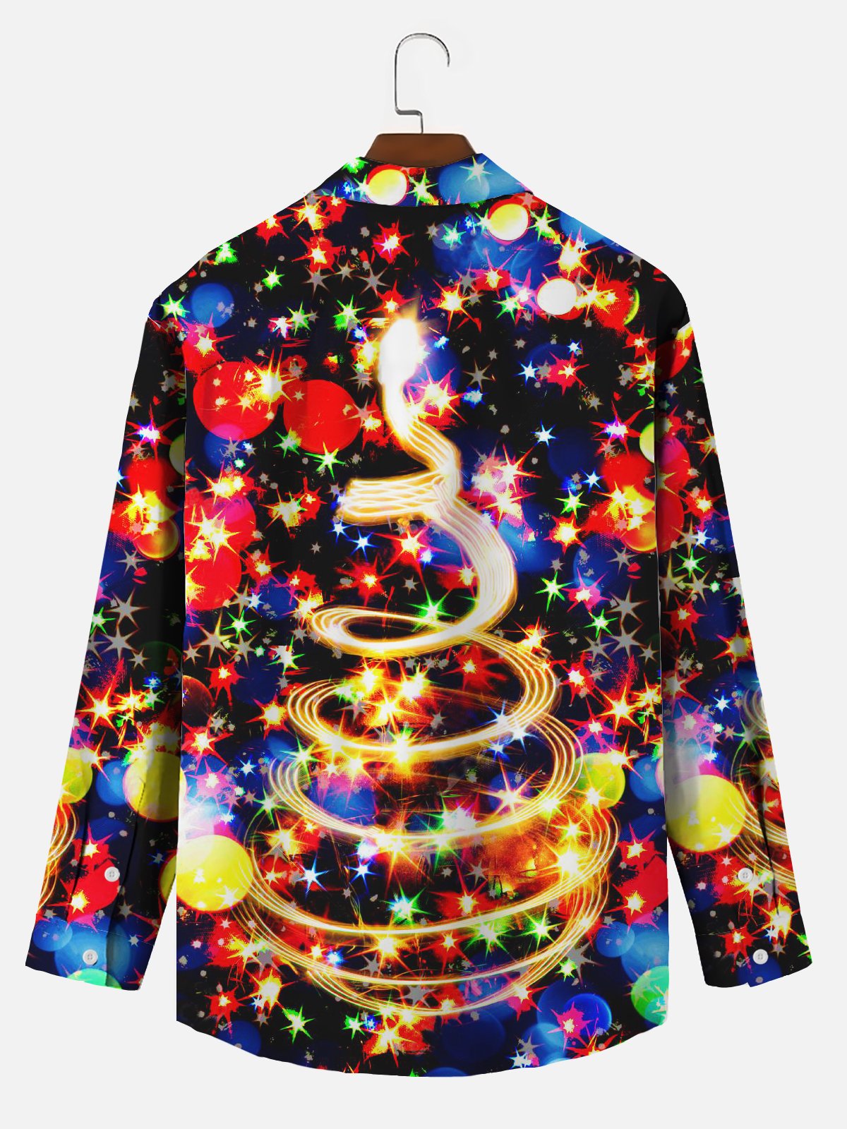 Christmas Neon Men's Printed Holiday Shirt Stretch Aloha Pocket Cartoon Camping Shirt