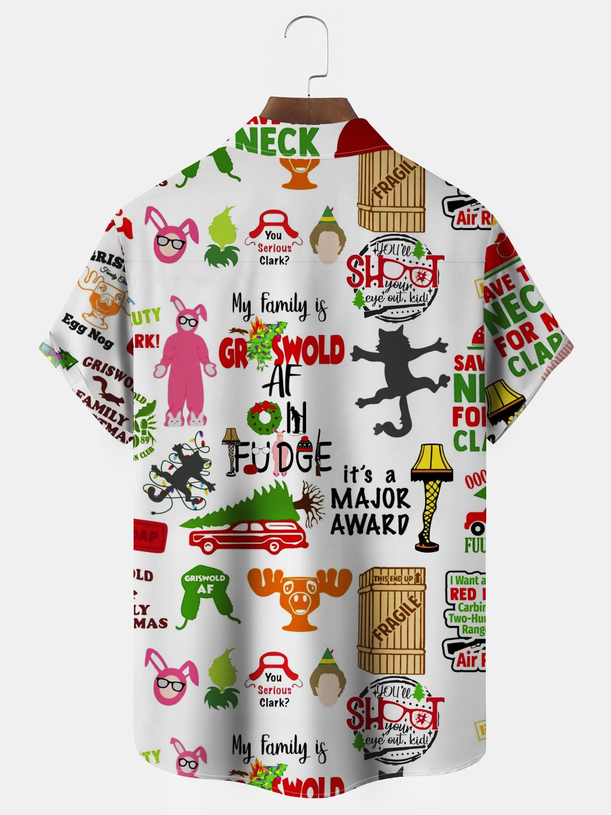 Christmas Story Men's Hawaiian Print Resort Shirt Stretch Aloha Pocket Cartoon Camping Shirt