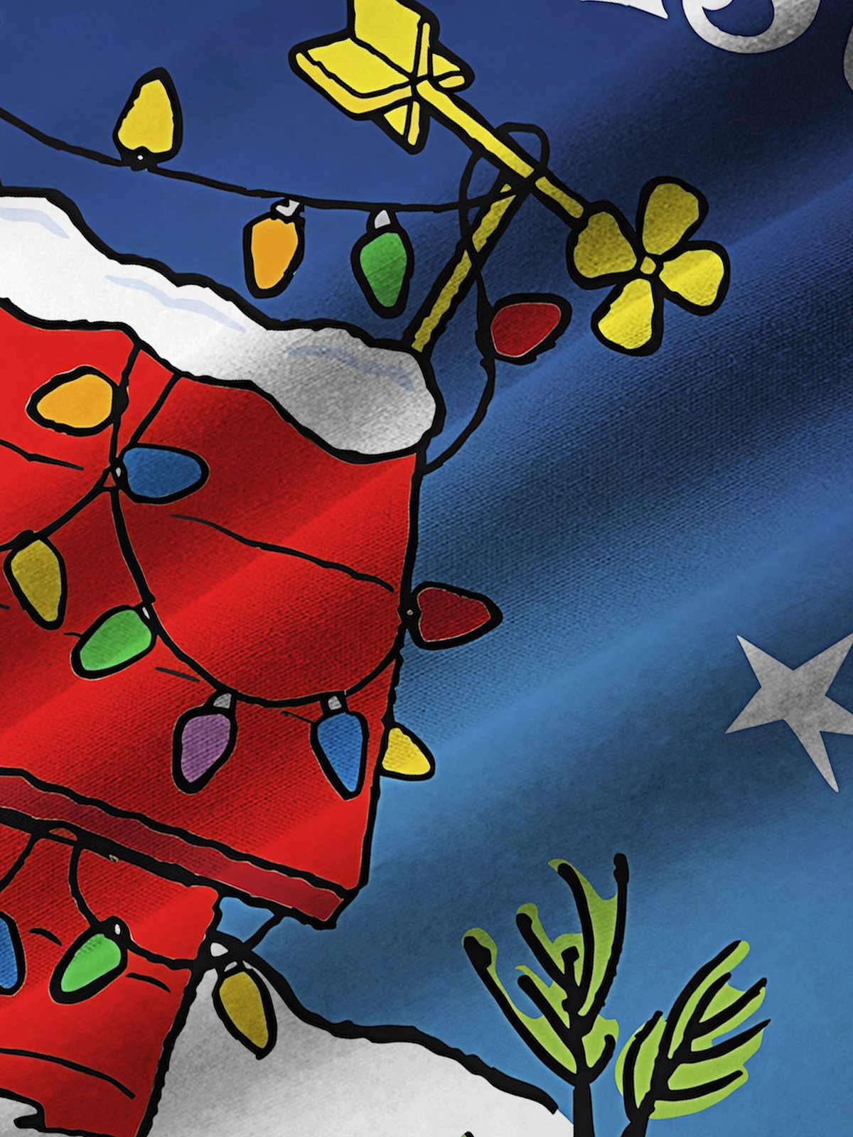 Christmas Holiday Blue Men's Shirts Cartoon Art Christmas Tree Lights Stretch Pocket Hawaiian Shirts Big Tall