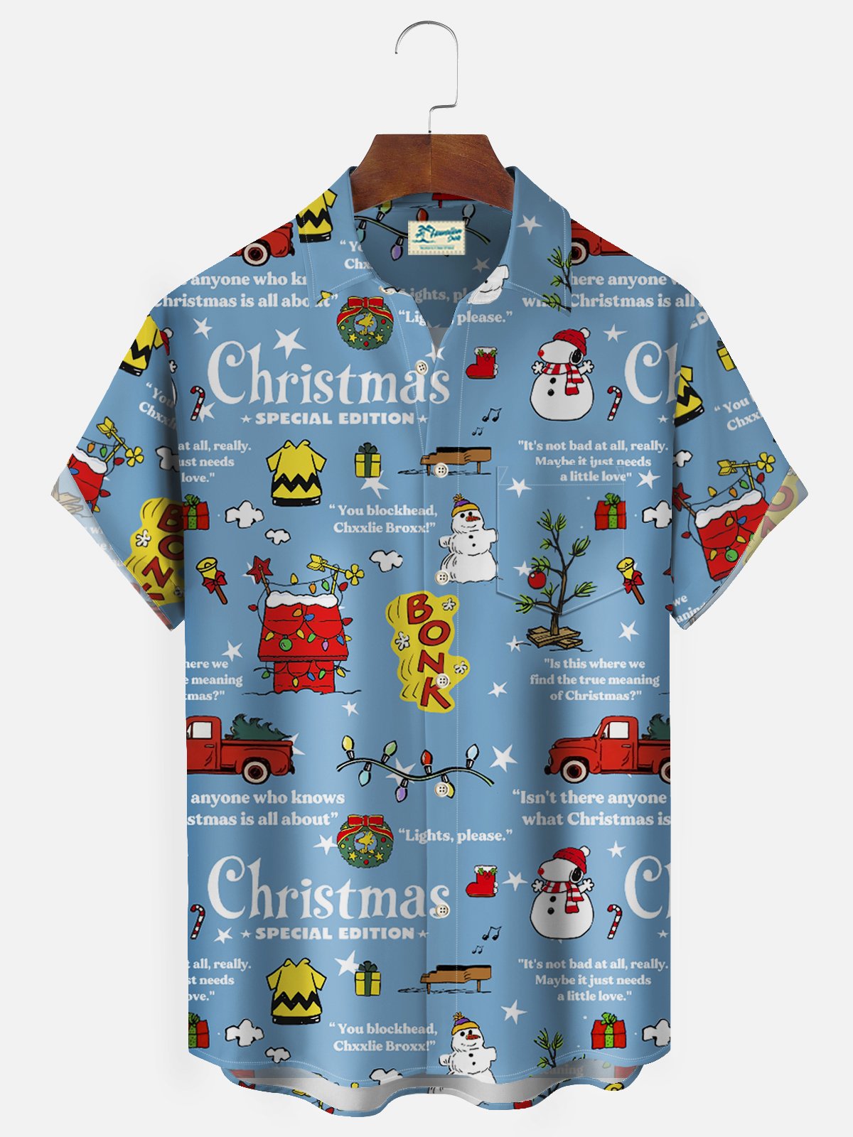 Christmas Holiday 50‘s Vintage Cartoon Men's Shirts Stretch Christmas Tree Snowman Fun Camp Pocket Art Shirts