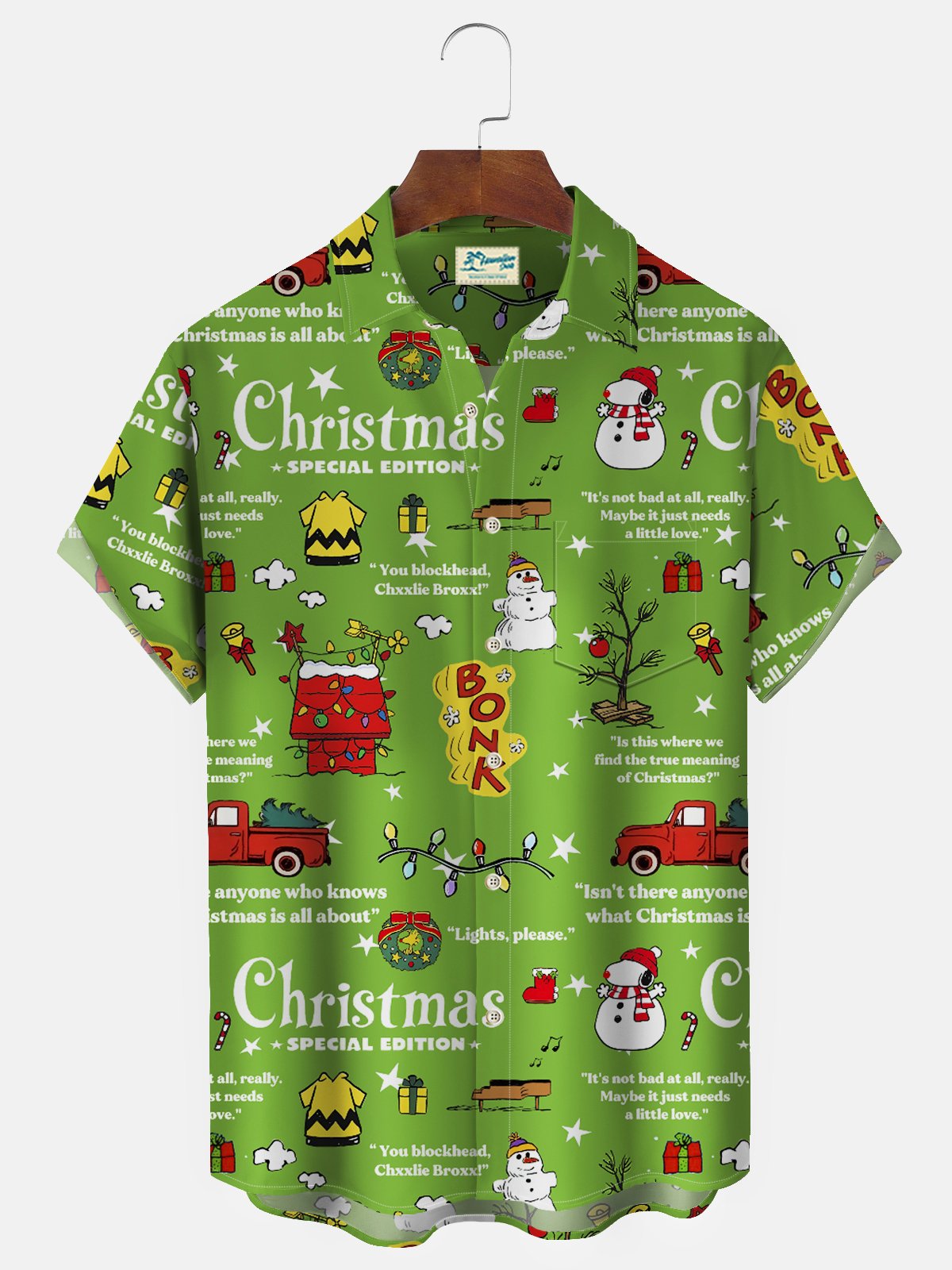 Christmas Holiday 50‘s Vintage Cartoon Men's Shirts Stretch Christmas Tree Snowman Fun Camp Pocket Art Shirts