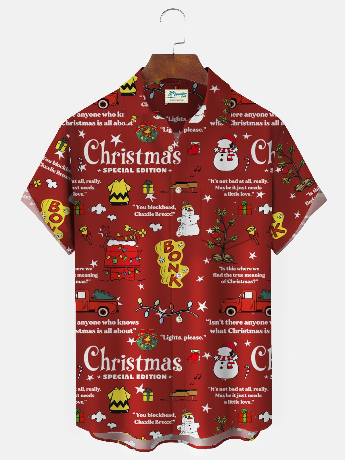 Christmas Holiday 50‘s Vintage Cartoon Men's Shirts Stretch Christmas Tree Snowman Fun Camp Pocket Art Shirts