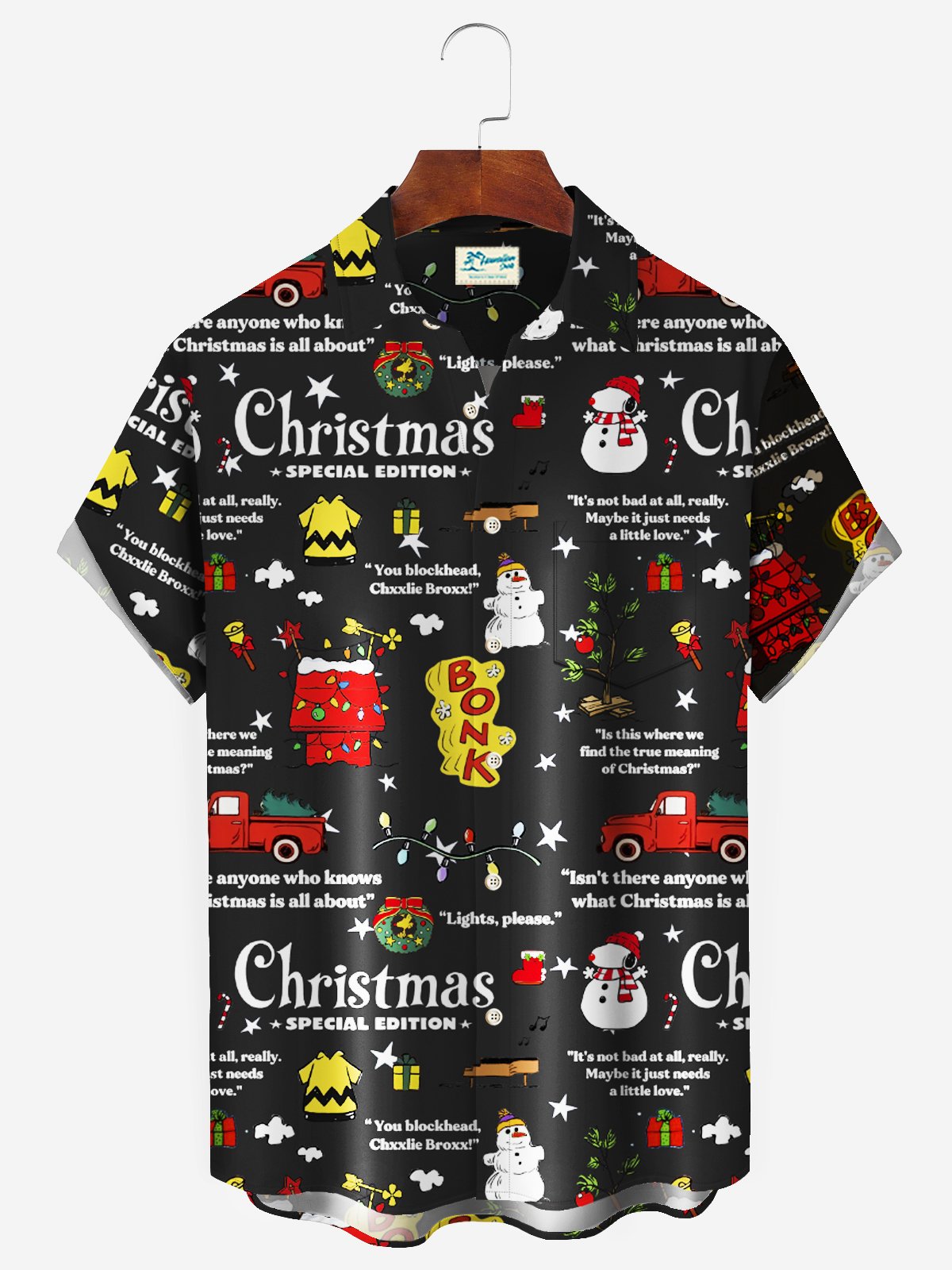 Christmas Holiday 50‘s Vintage Cartoon Men's Shirts Stretch Christmas Tree Snowman Fun Camp Pocket Art Shirts