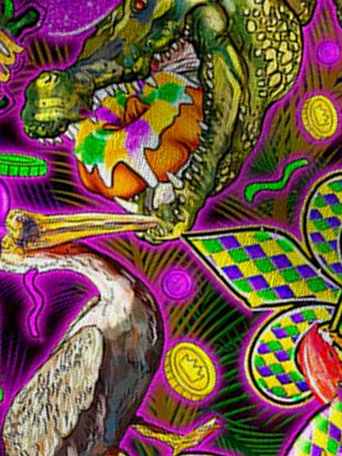 Mardi Gras Crocodile Lobster Print Aloha Hawaii Men's Button Pocket Shirt