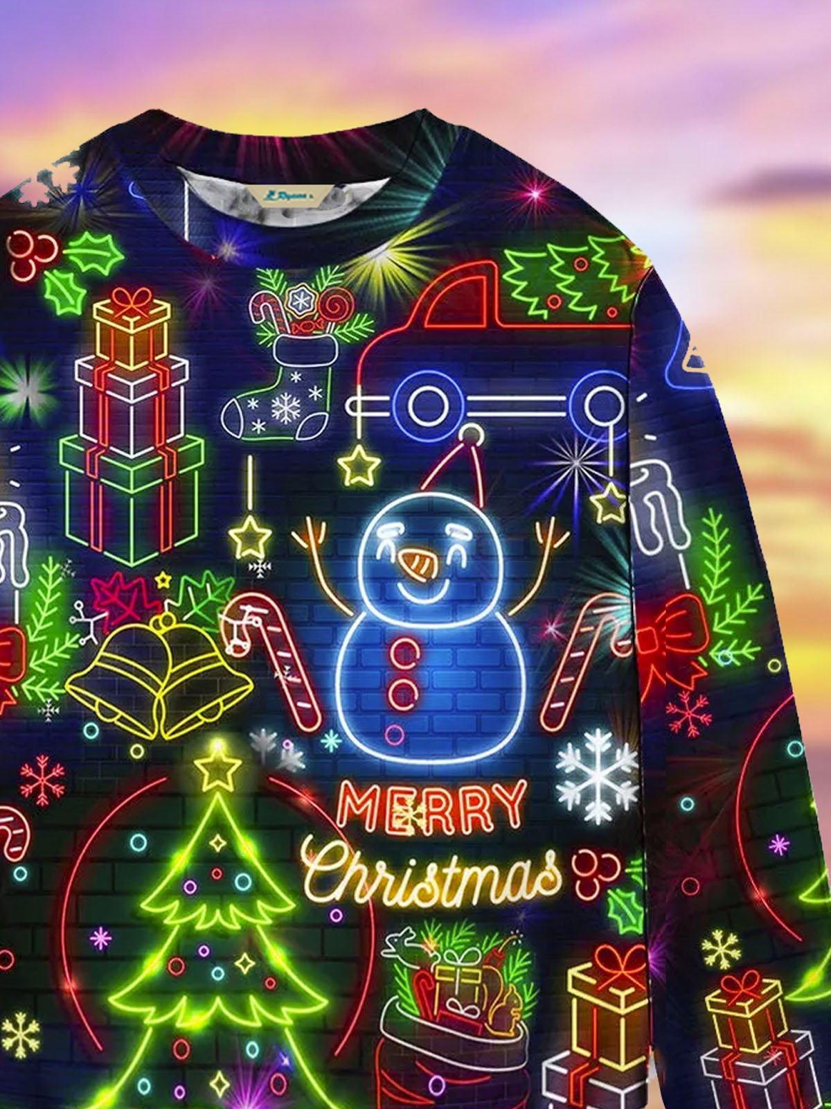 Christmas Holiday Neon Round Neck Sweatshirts Warm Comfortable Pullover Party Top